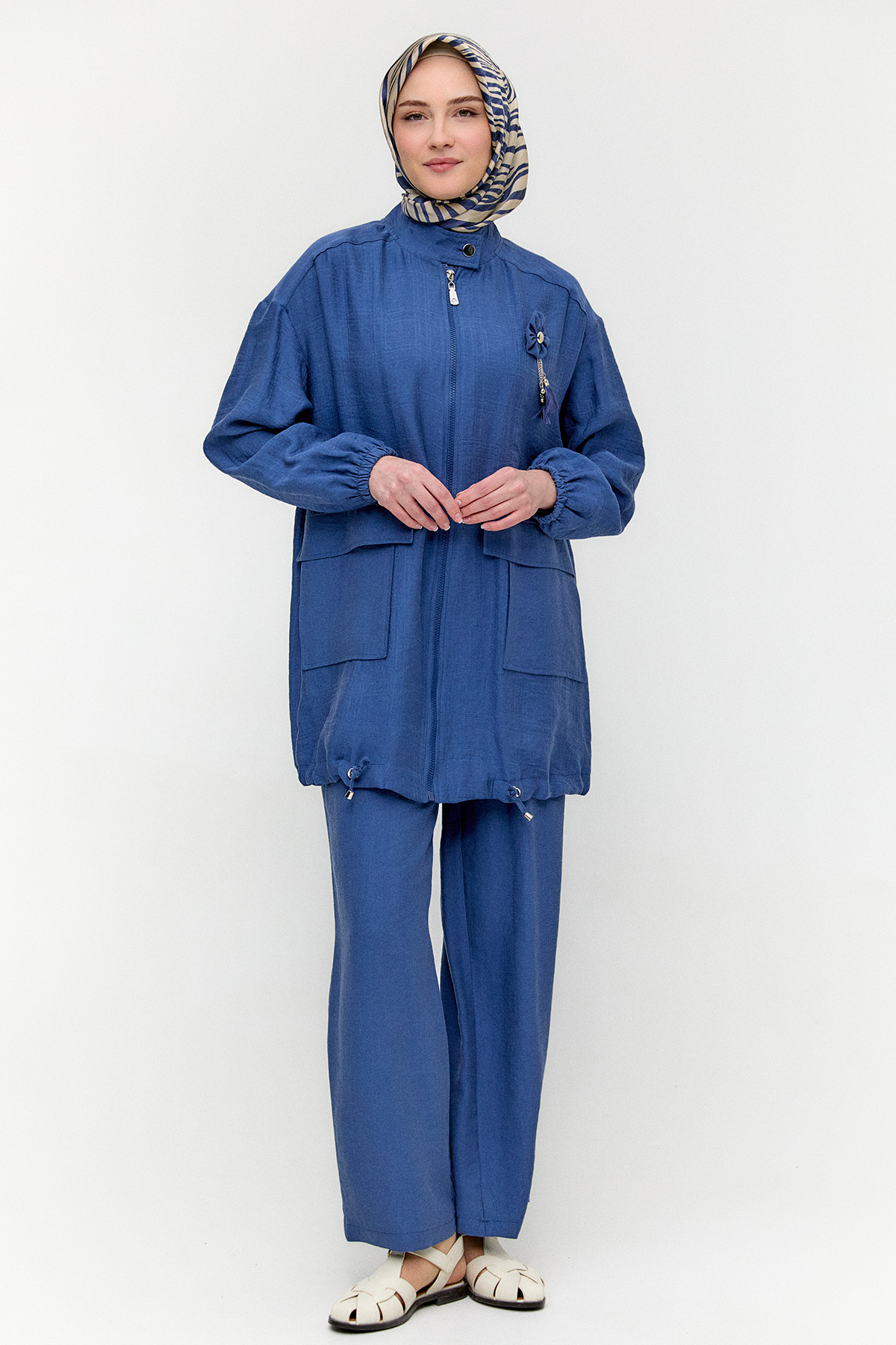 Çizgi Dokulu Oversize İkili Takım, Tesettür Giyim