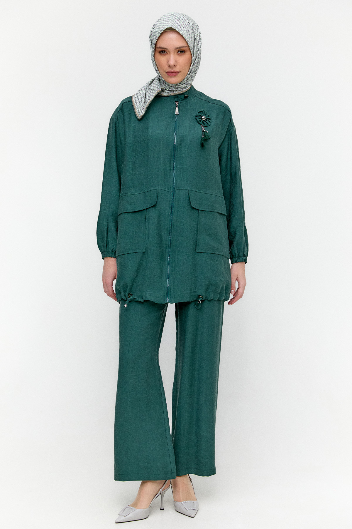 Çizgi Dokulu Oversize İkili Takım, Tesettür Giyim