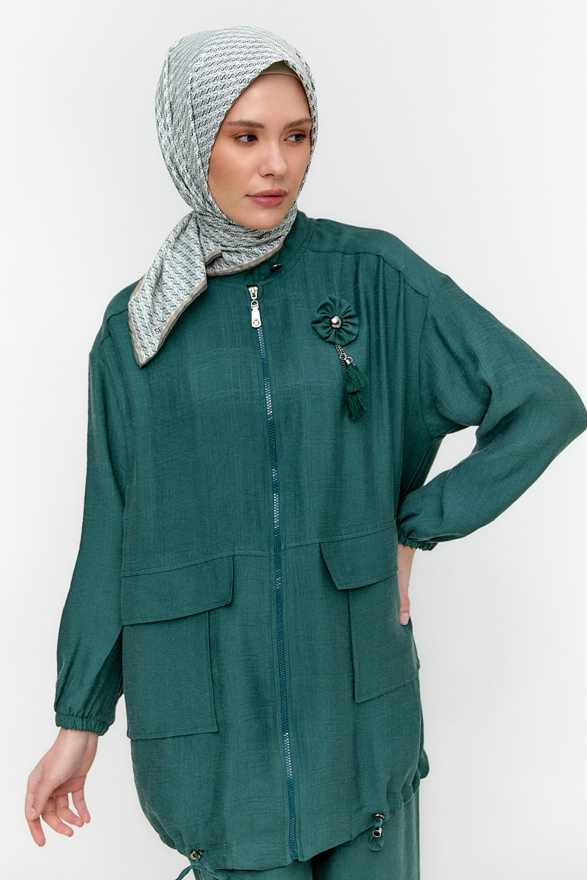 Çizgi Dokulu Oversize İkili Takım, Tesettür Giyim