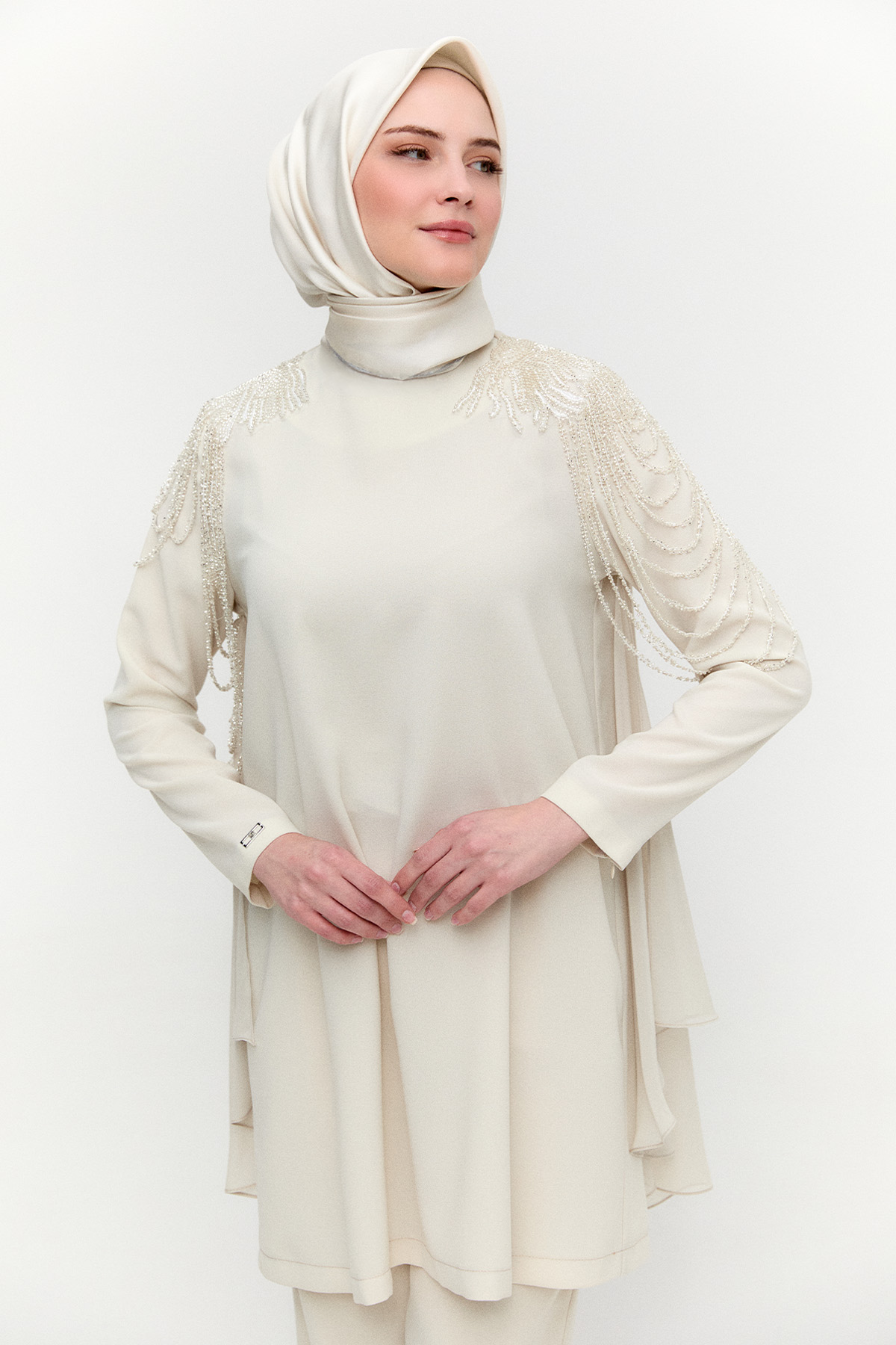 Boncuk İşlemeli Krep Takım, Tesettür Giyim