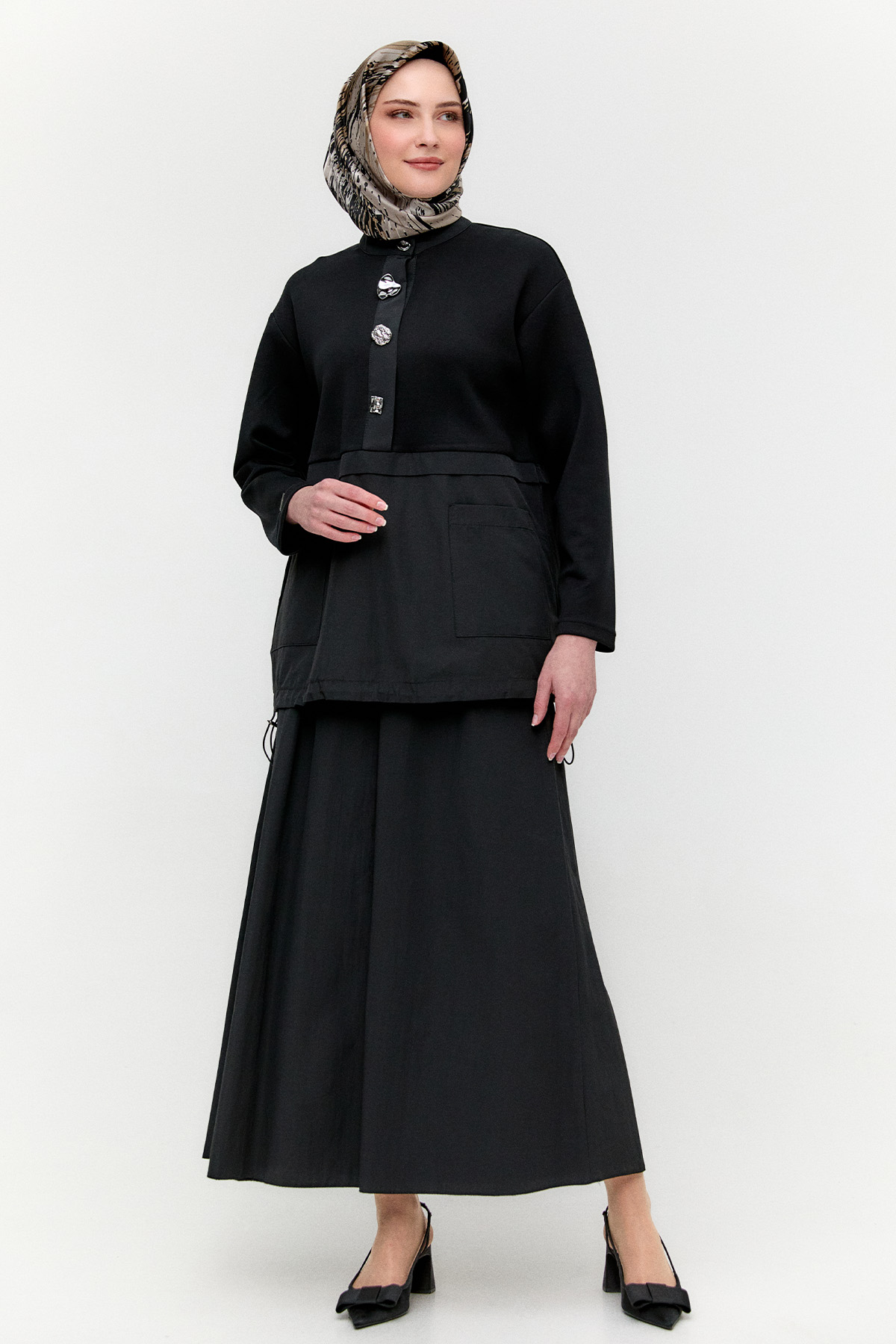 Stoper Detaylı Pamuklu İkili Takım, Tesettür Giyim