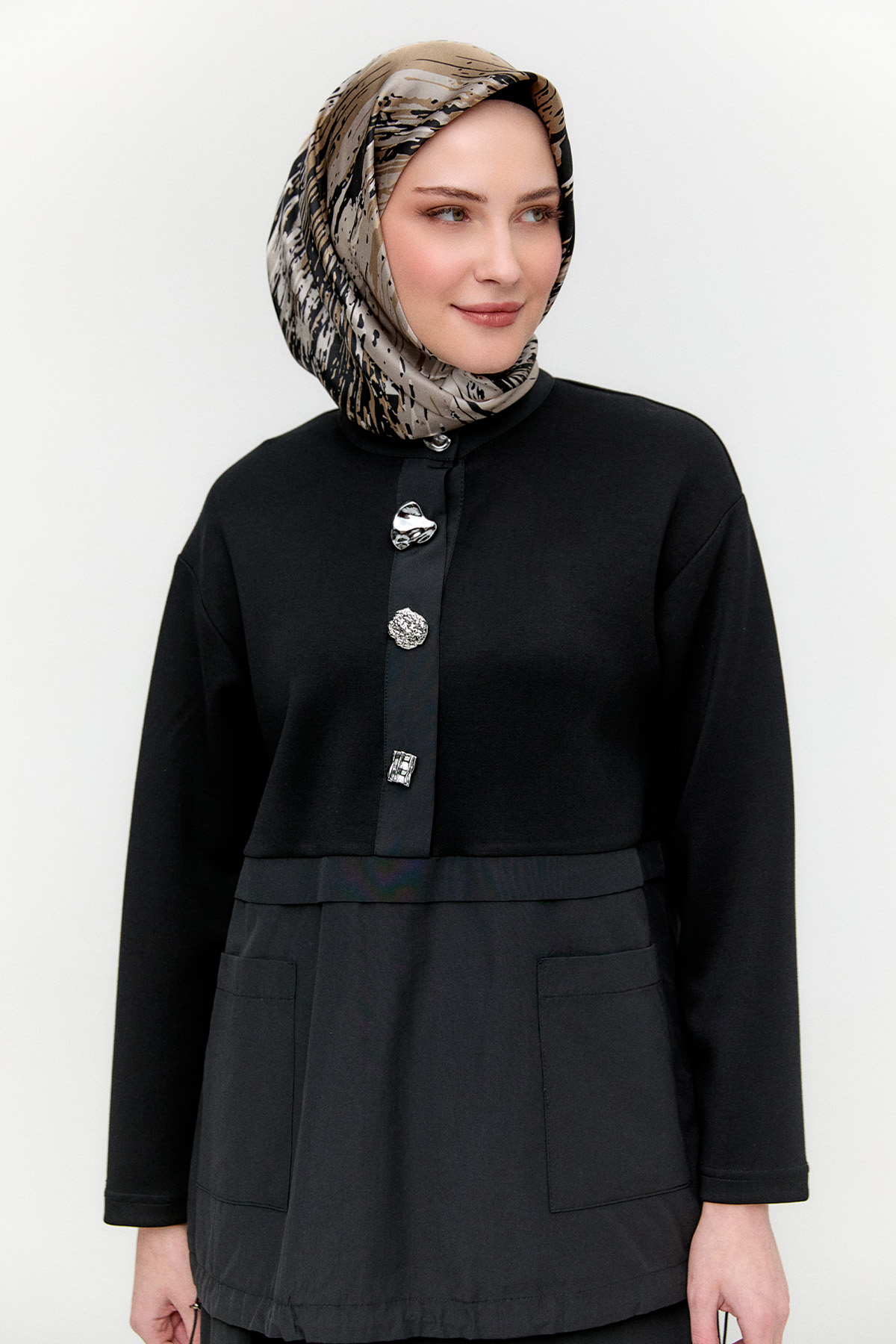 Stoper Detaylı Pamuklu İkili Takım, Tesettür Giyim