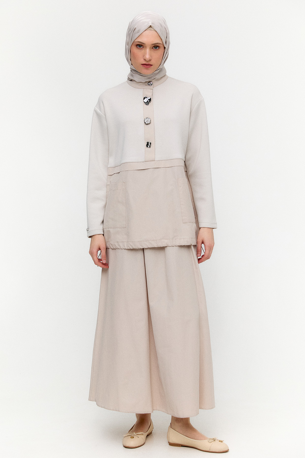 Stoper Detaylı Pamuklu İkili Takım, Tesettür Giyim