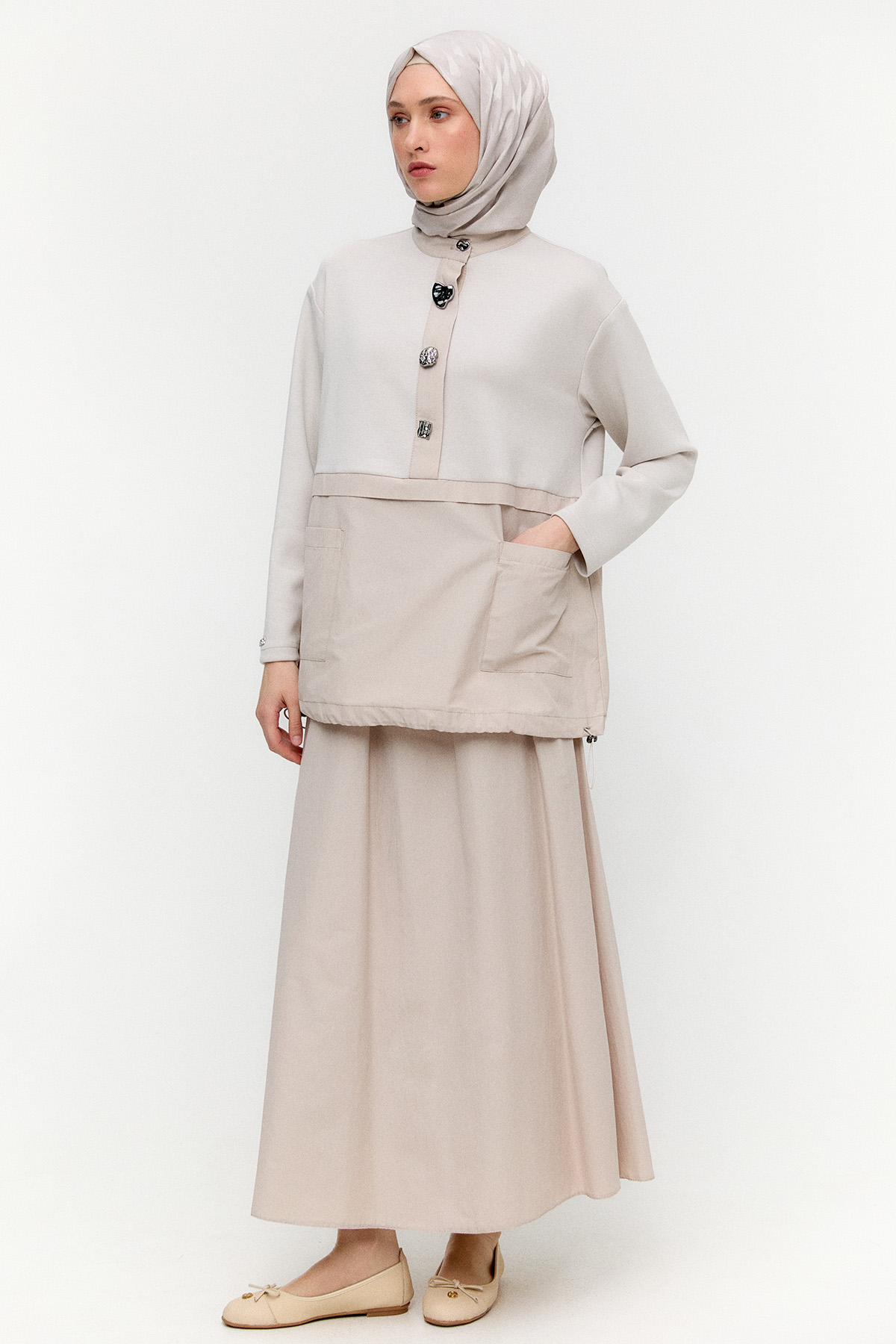 Stoper Detaylı Pamuklu İkili Takım, Tesettür Giyim