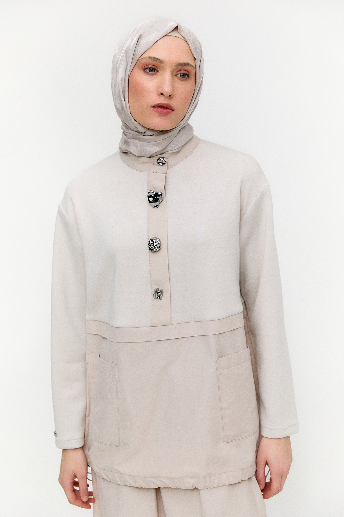 Stoper Detaylı Pamuklu İkili Takım, Tesettür Giyim