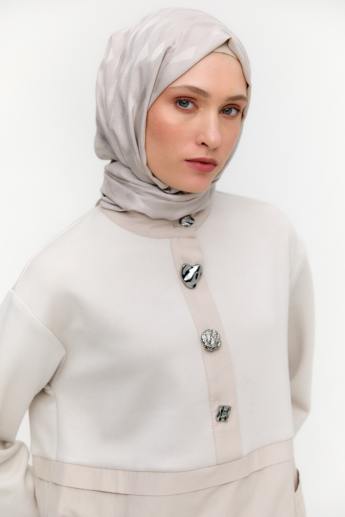 Stoper Detaylı Pamuklu İkili Takım, Tesettür Giyim