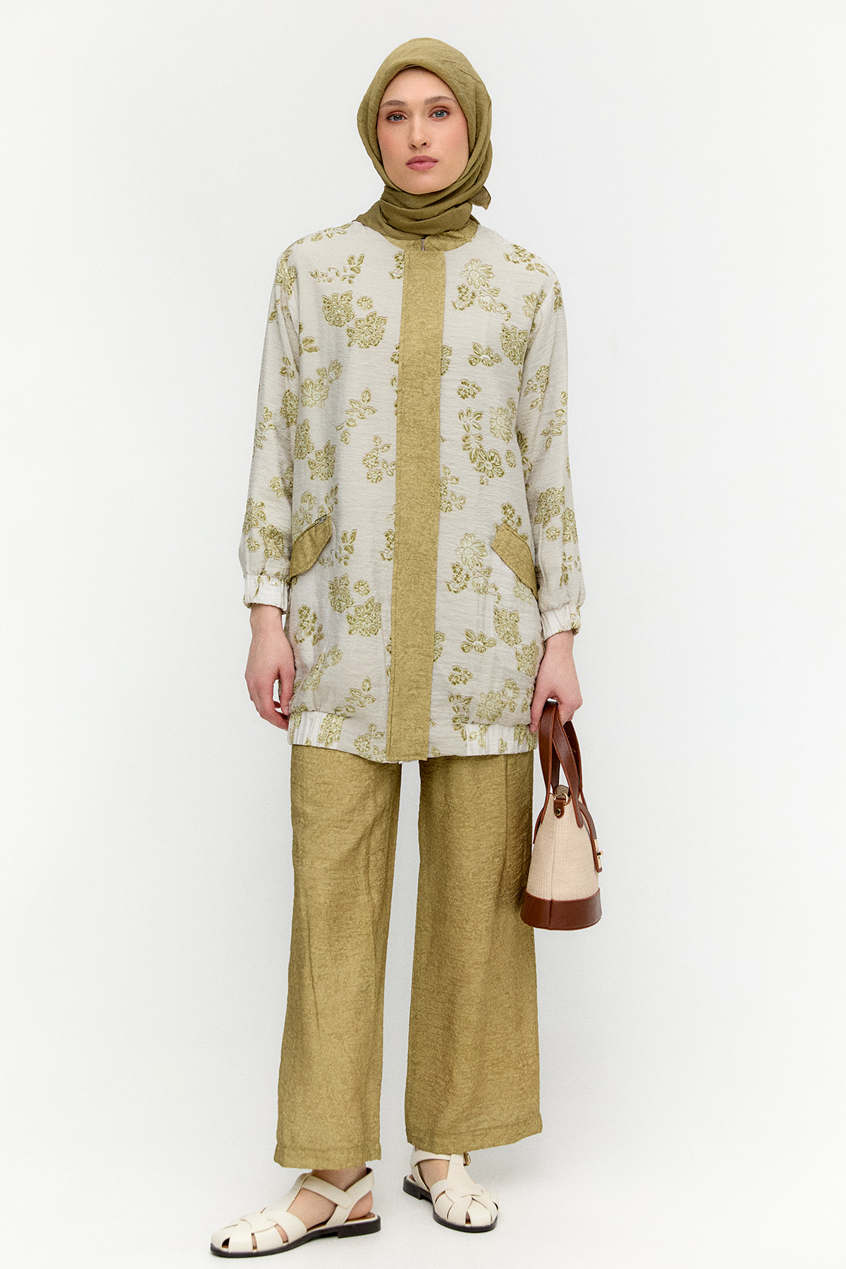 Çiçek Desenli İkili Lyocell Takım, Tesettür Giyim