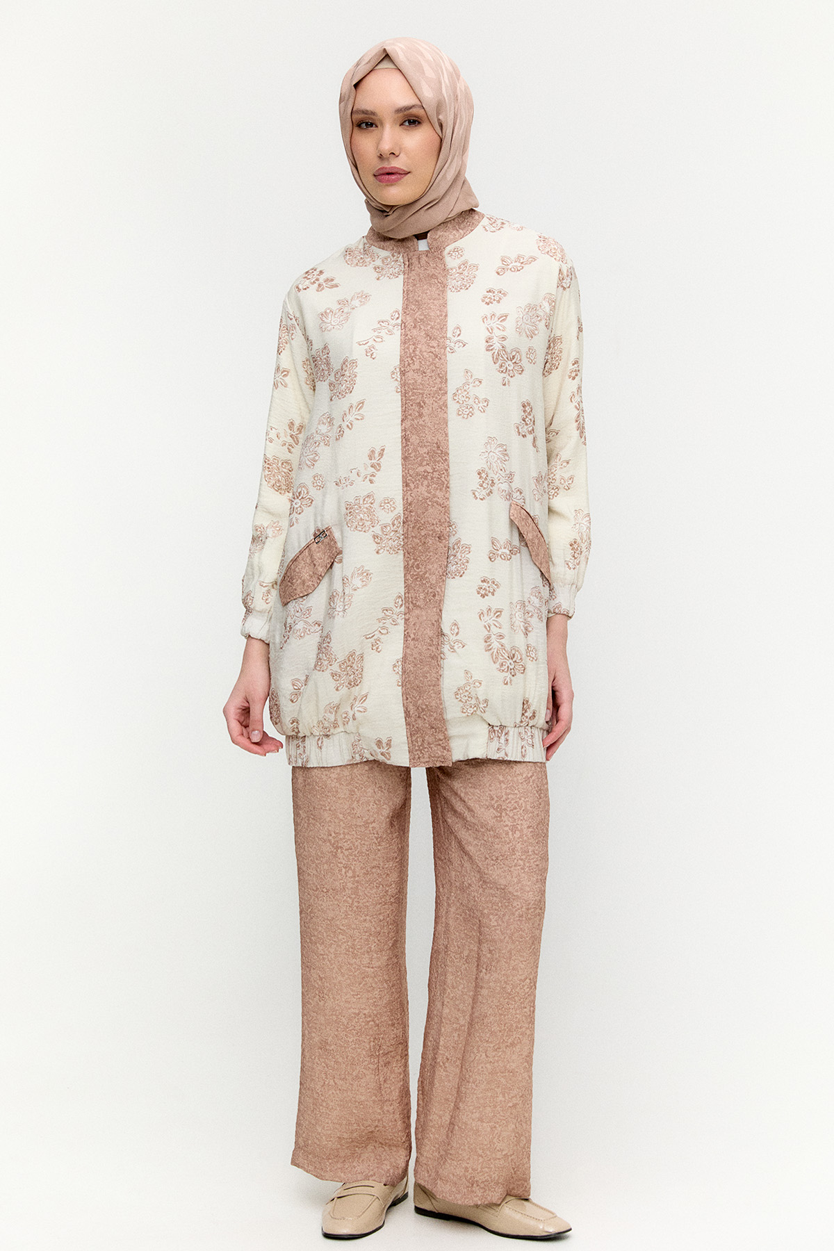 Çiçek Desenli İkili Lyocell Takım, Tesettür Giyim