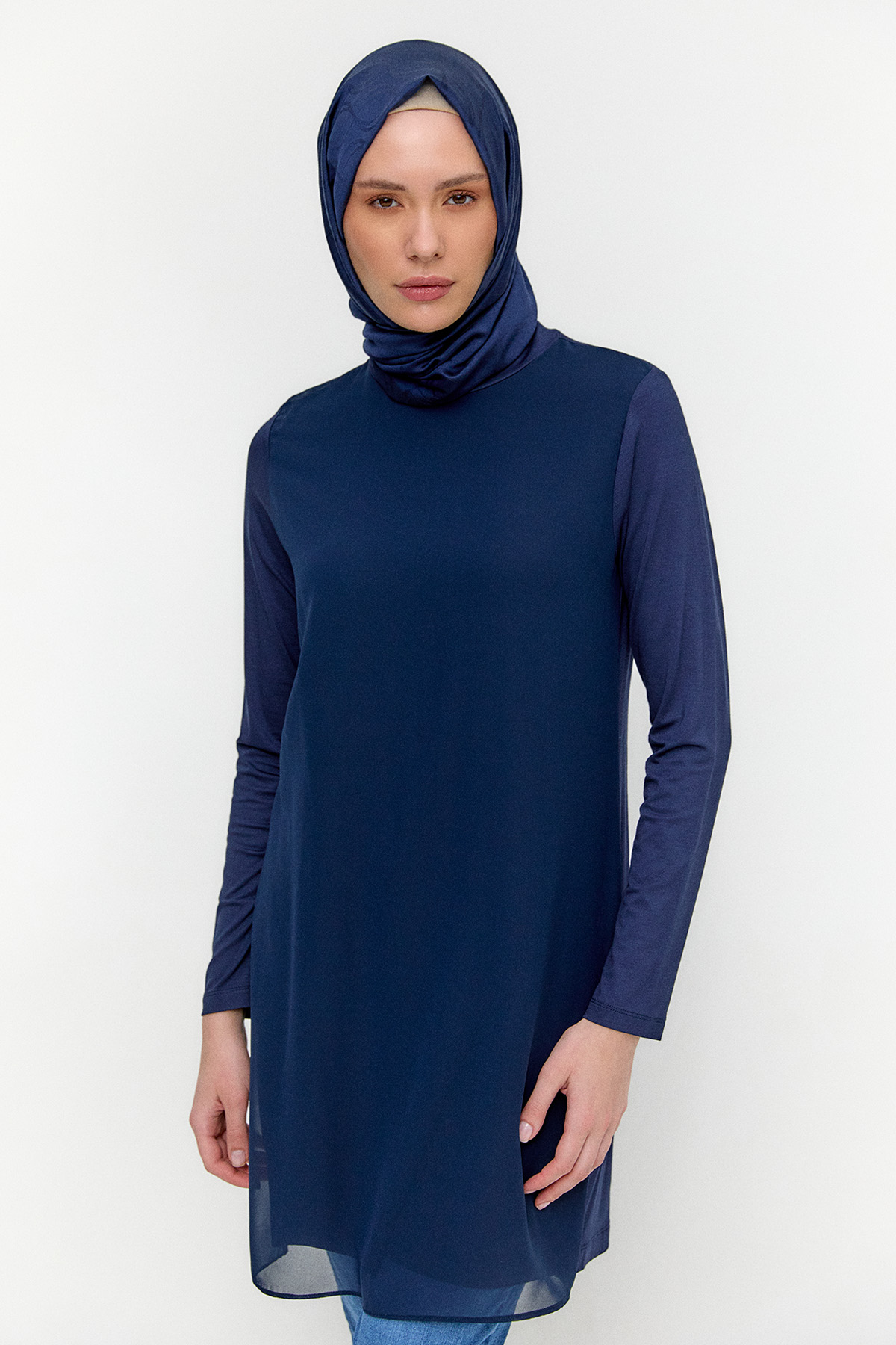 Şifon Parçalı Basic Uzun Tunik, Tesettür Giyim