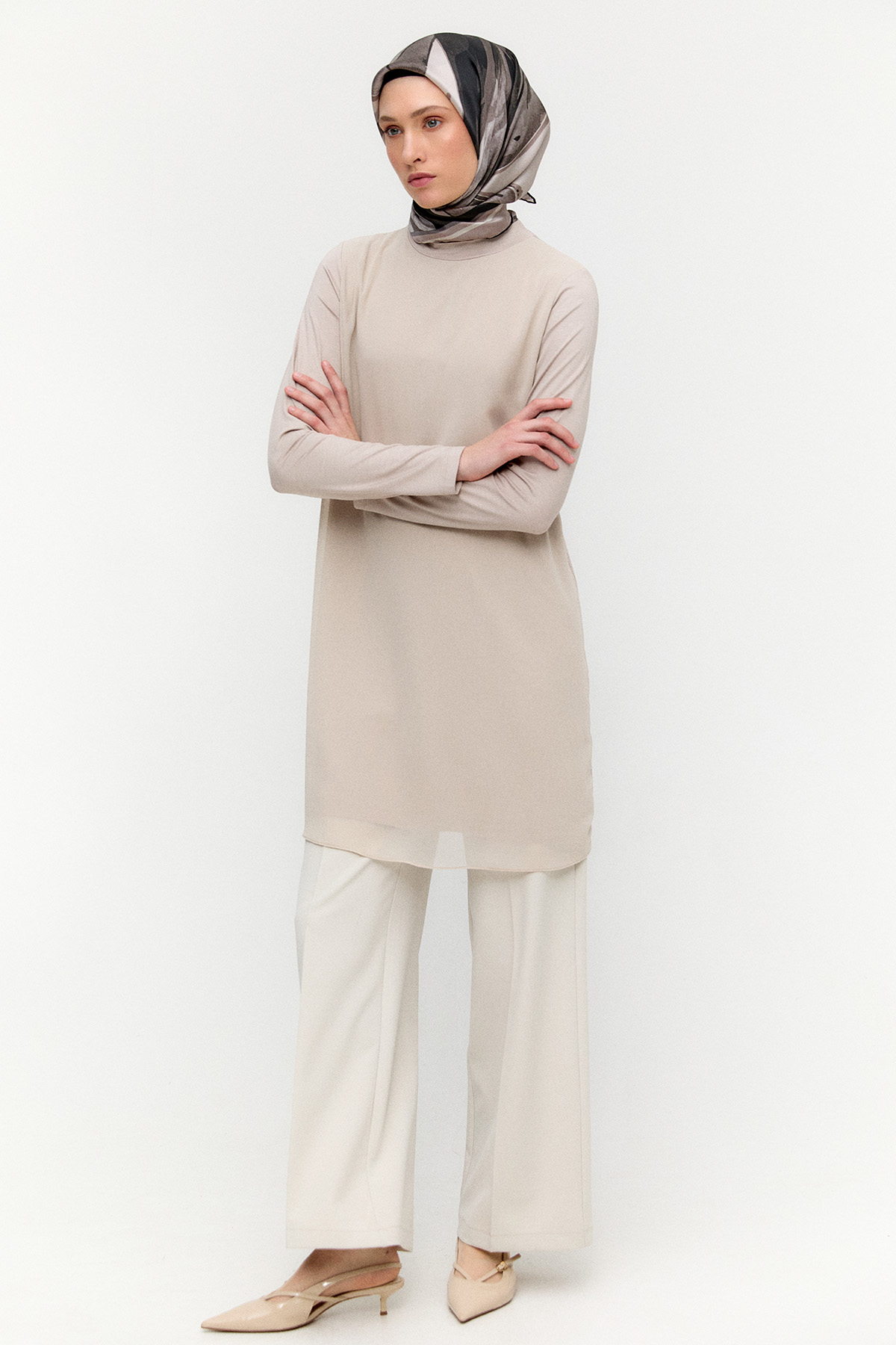 Şifon Parçalı Basic Uzun Tunik, Tesettür Giyim