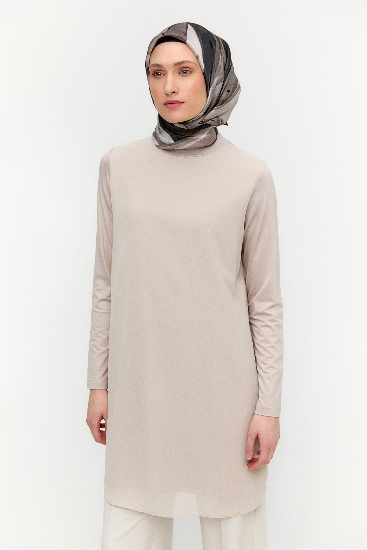 Şifon Parçalı Basic Uzun Tunik, Tesettür Giyim