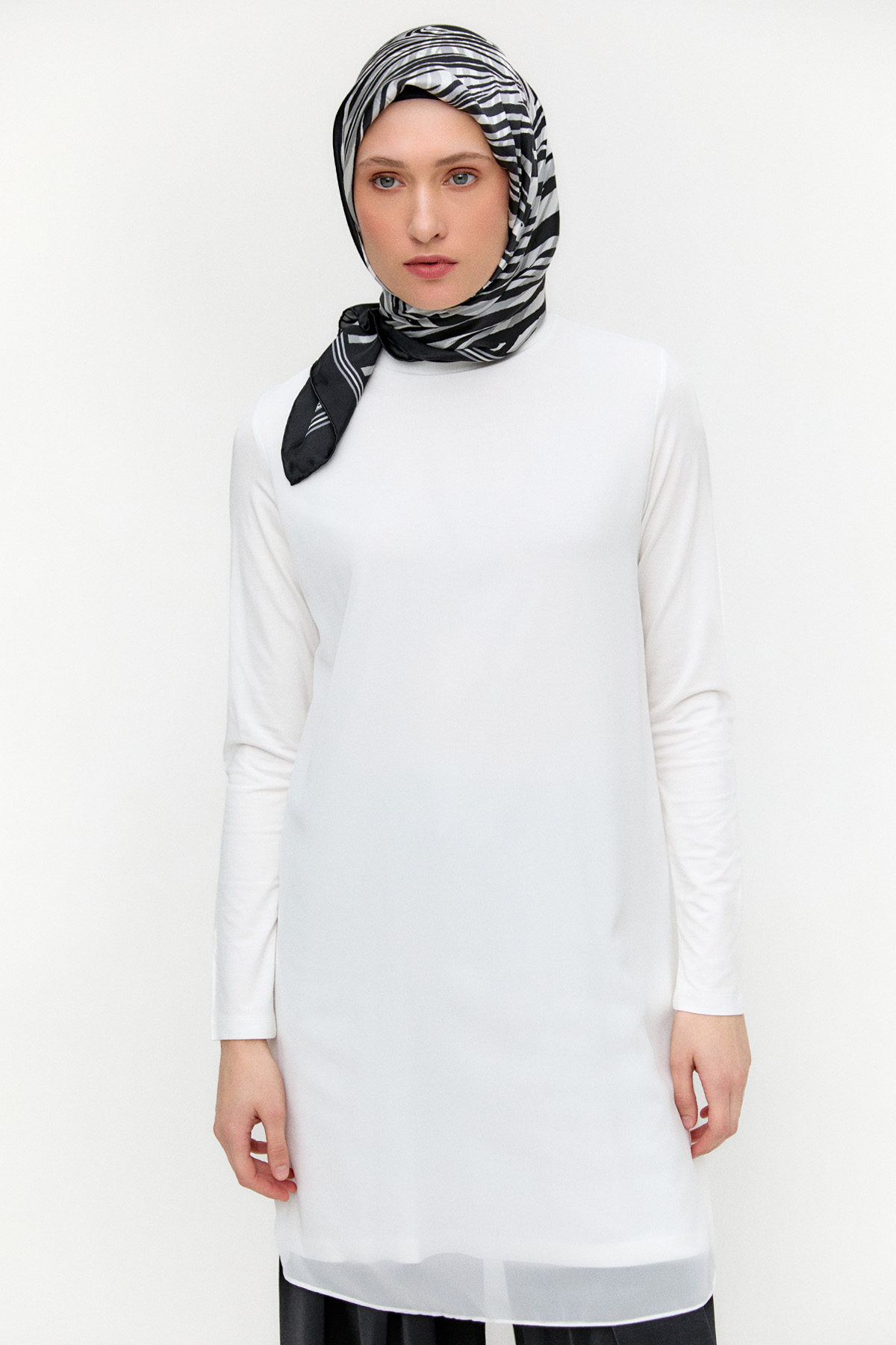 Şifon Parçalı Basic Uzun Tunik, Tesettür Giyim