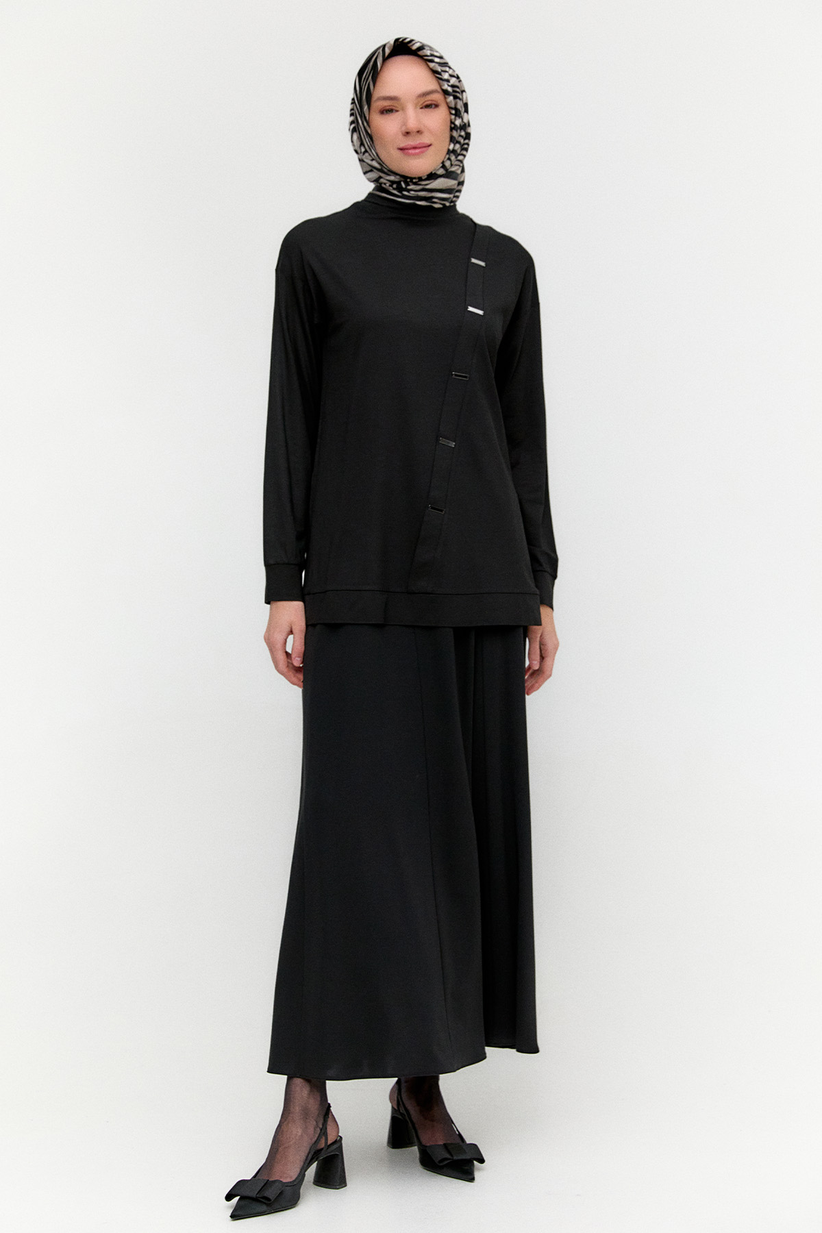 Metal Detaylı Oversize Penye Tunik, Tesettür Giyim