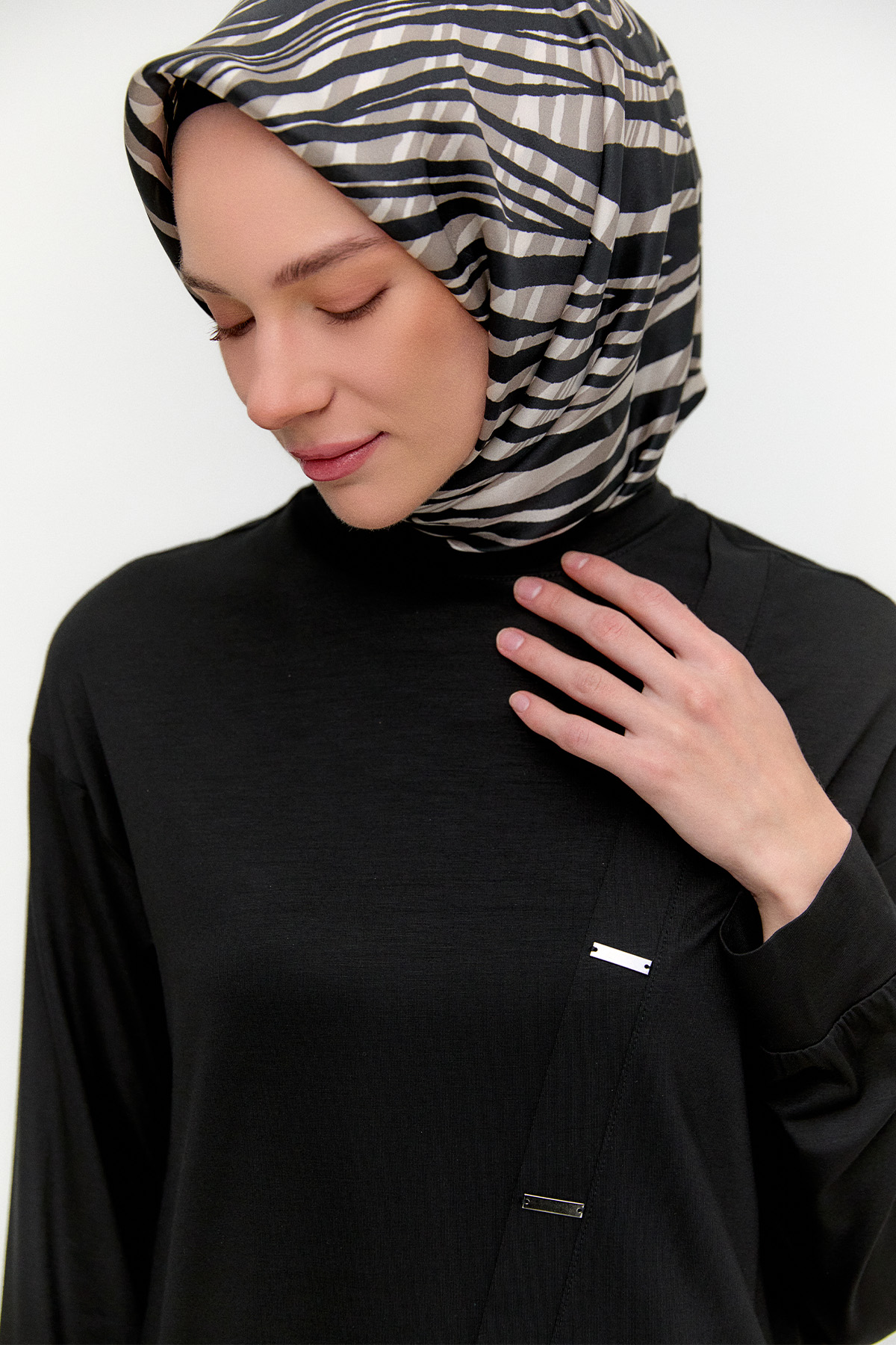 Metal Detaylı Oversize Penye Tunik, Tesettür Giyim