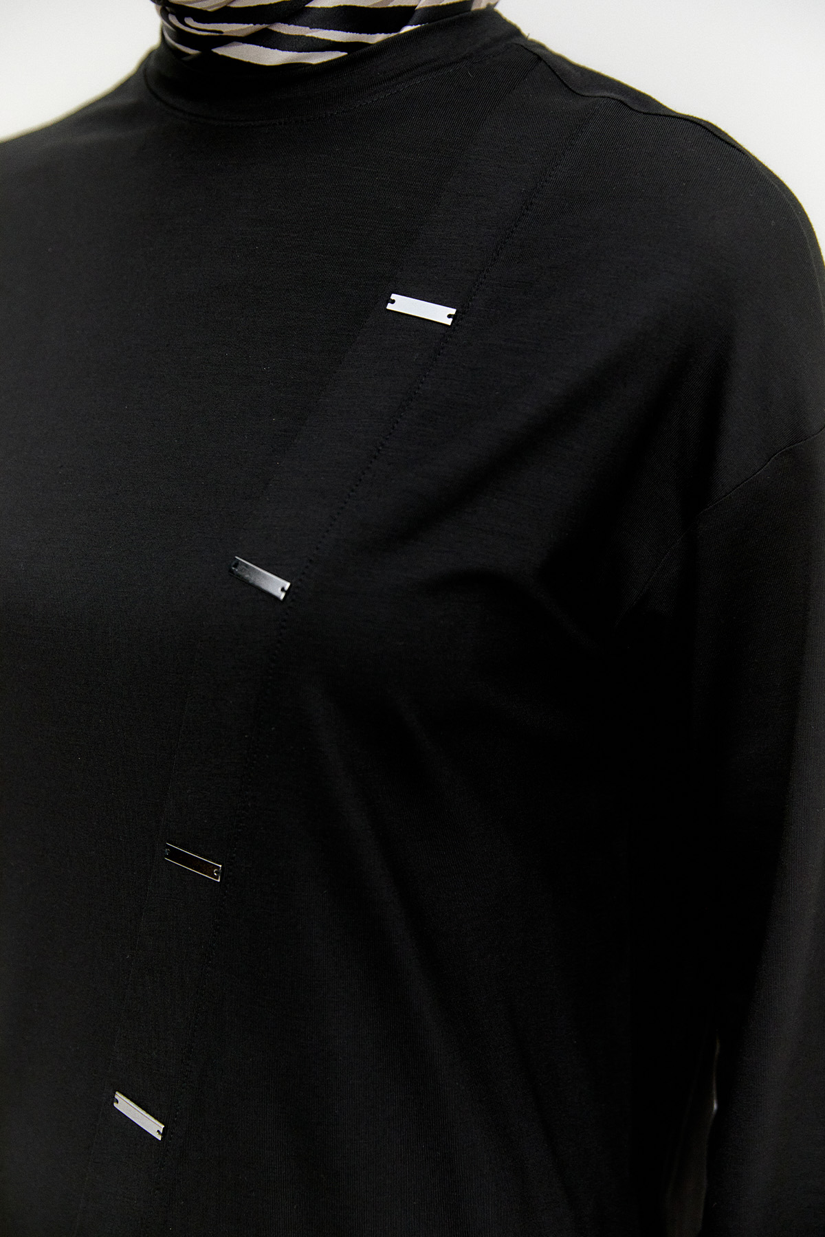 Metal Detaylı Oversize Penye Tunik, Tesettür Giyim