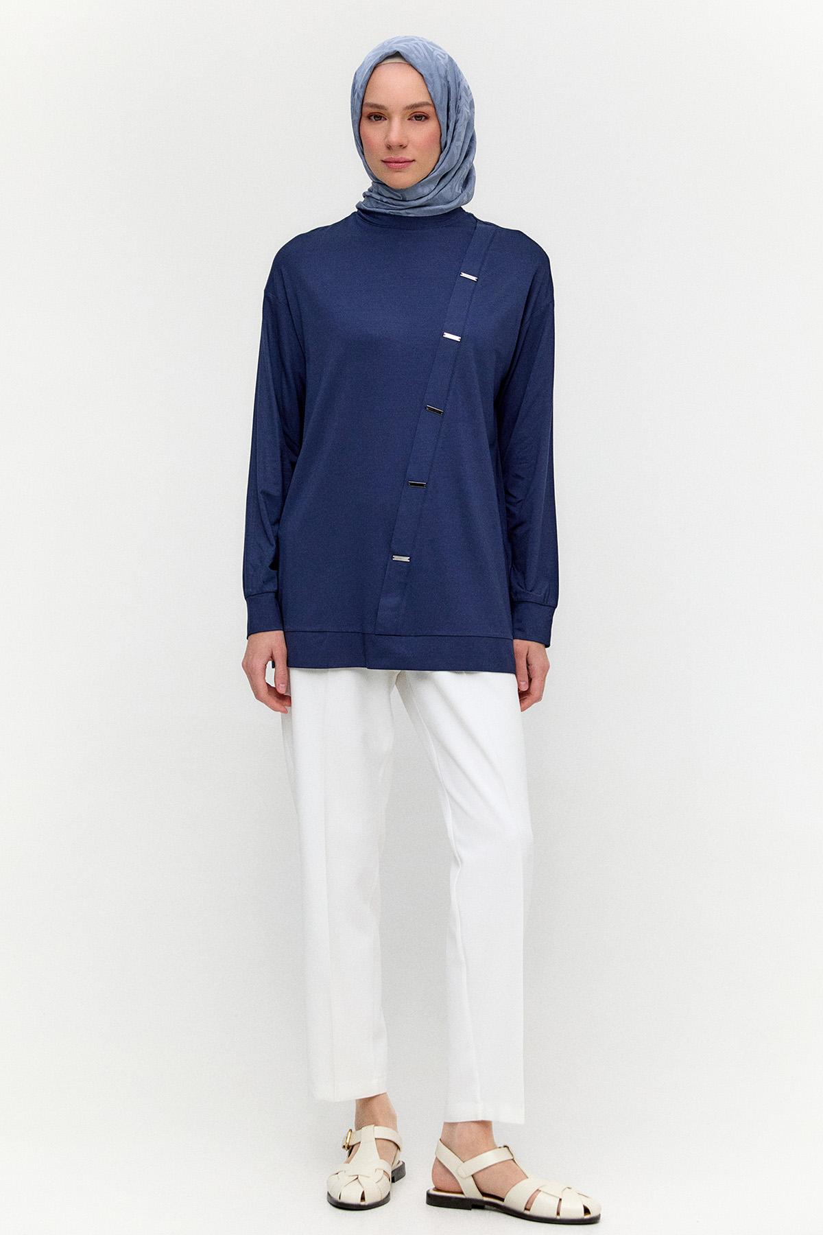 Metal Detaylı Oversize Penye Tunik, Tesettür Giyim