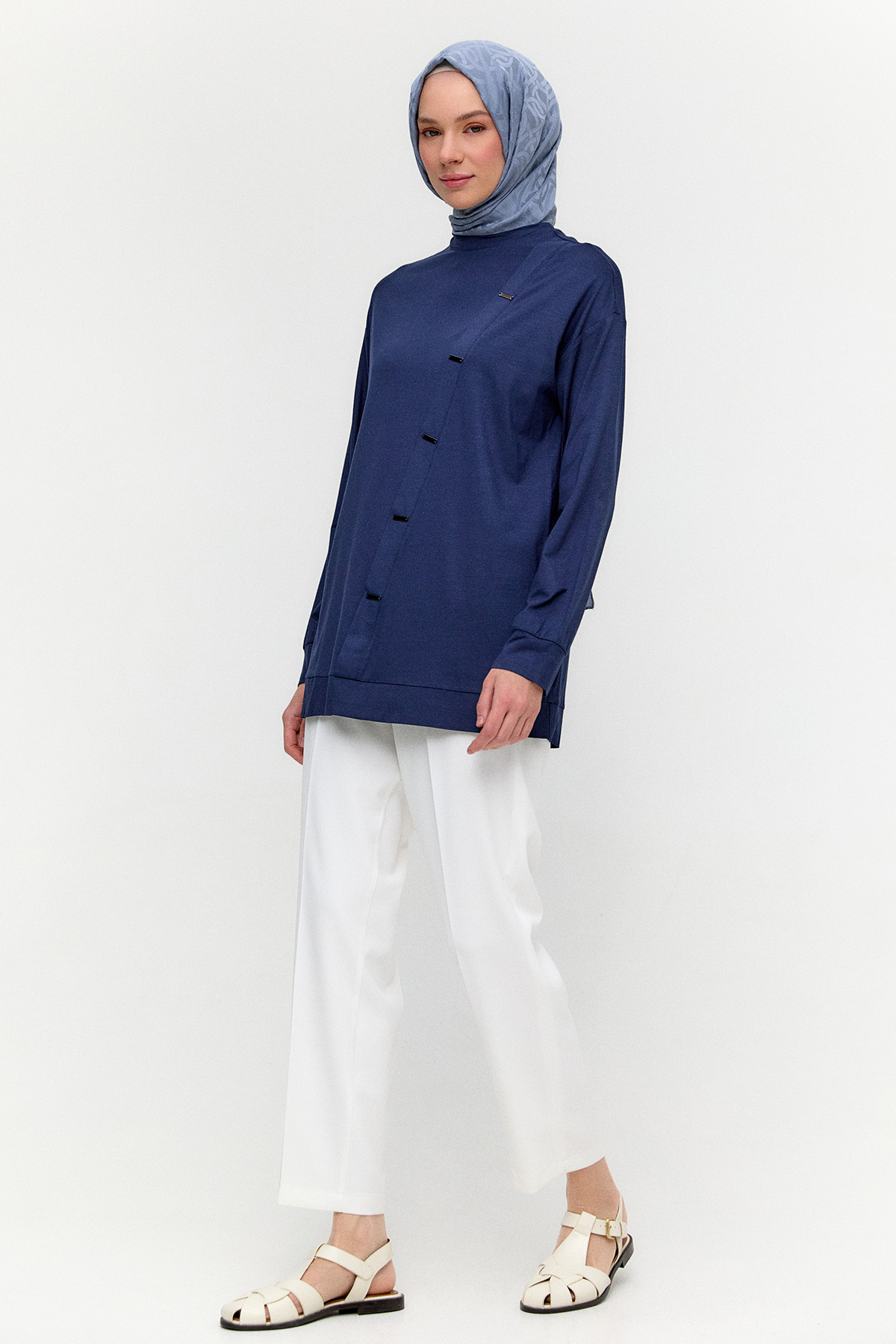 Metal Detaylı Oversize Penye Tunik, Tesettür Giyim