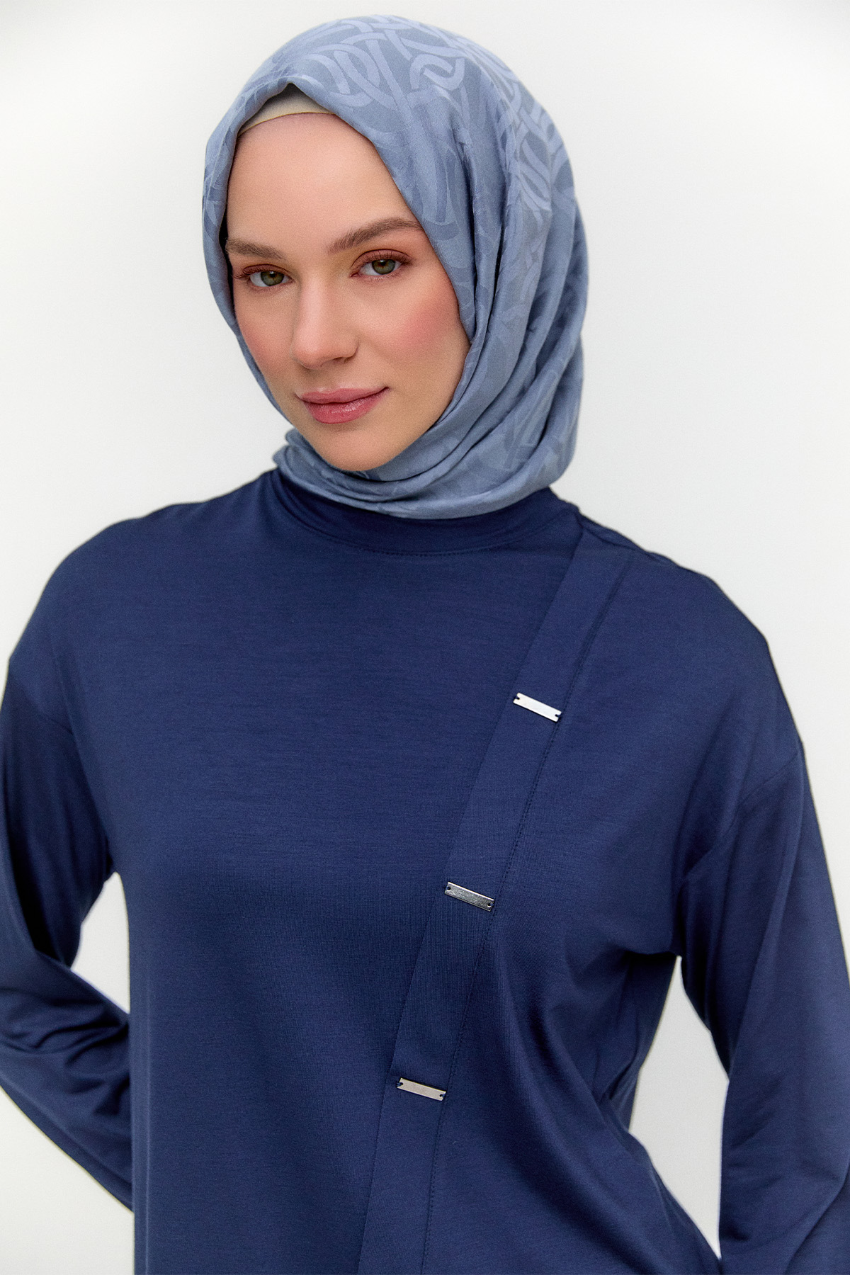 Metal Detaylı Oversize Penye Tunik, Tesettür Giyim