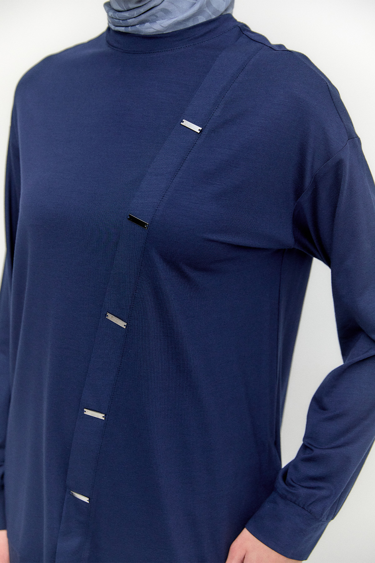 Metal Detaylı Oversize Penye Tunik, Tesettür Giyim