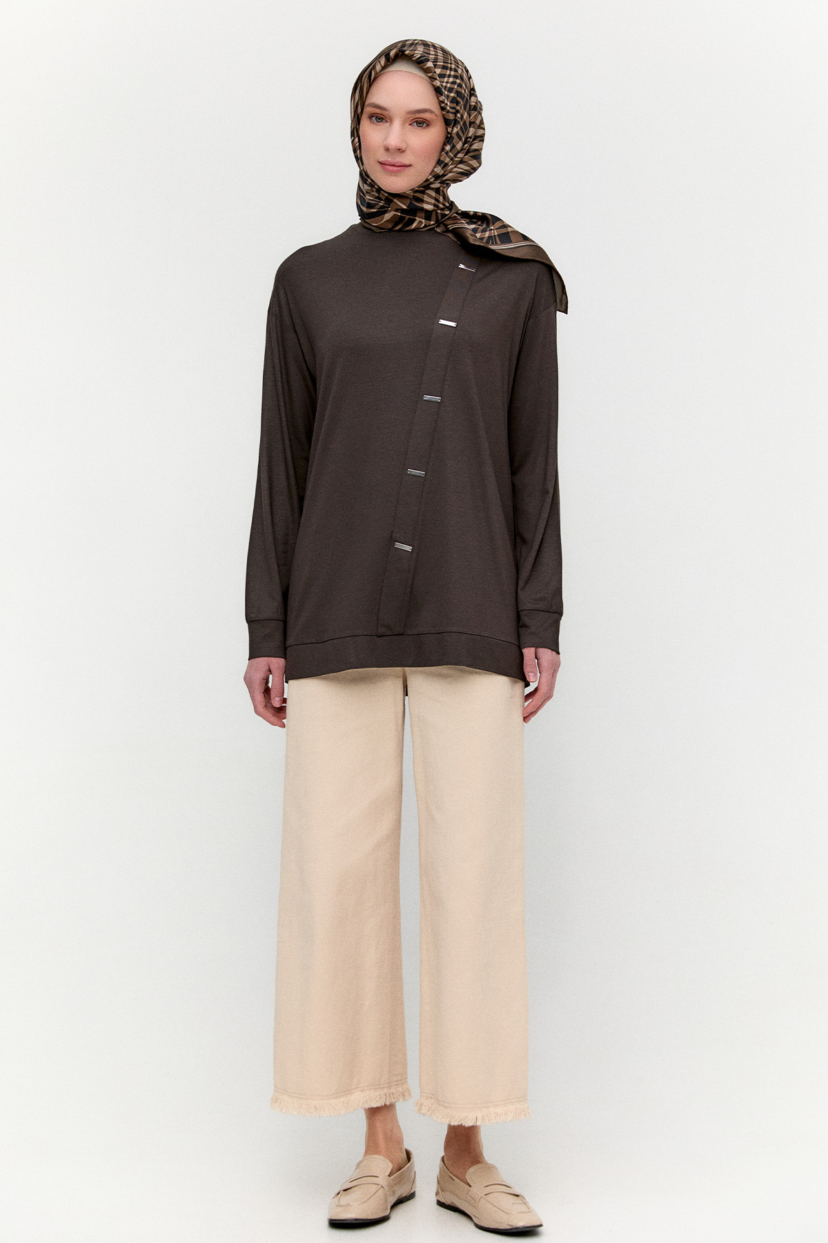 Metal Detaylı Oversize Penye Tunik, Tesettür Giyim