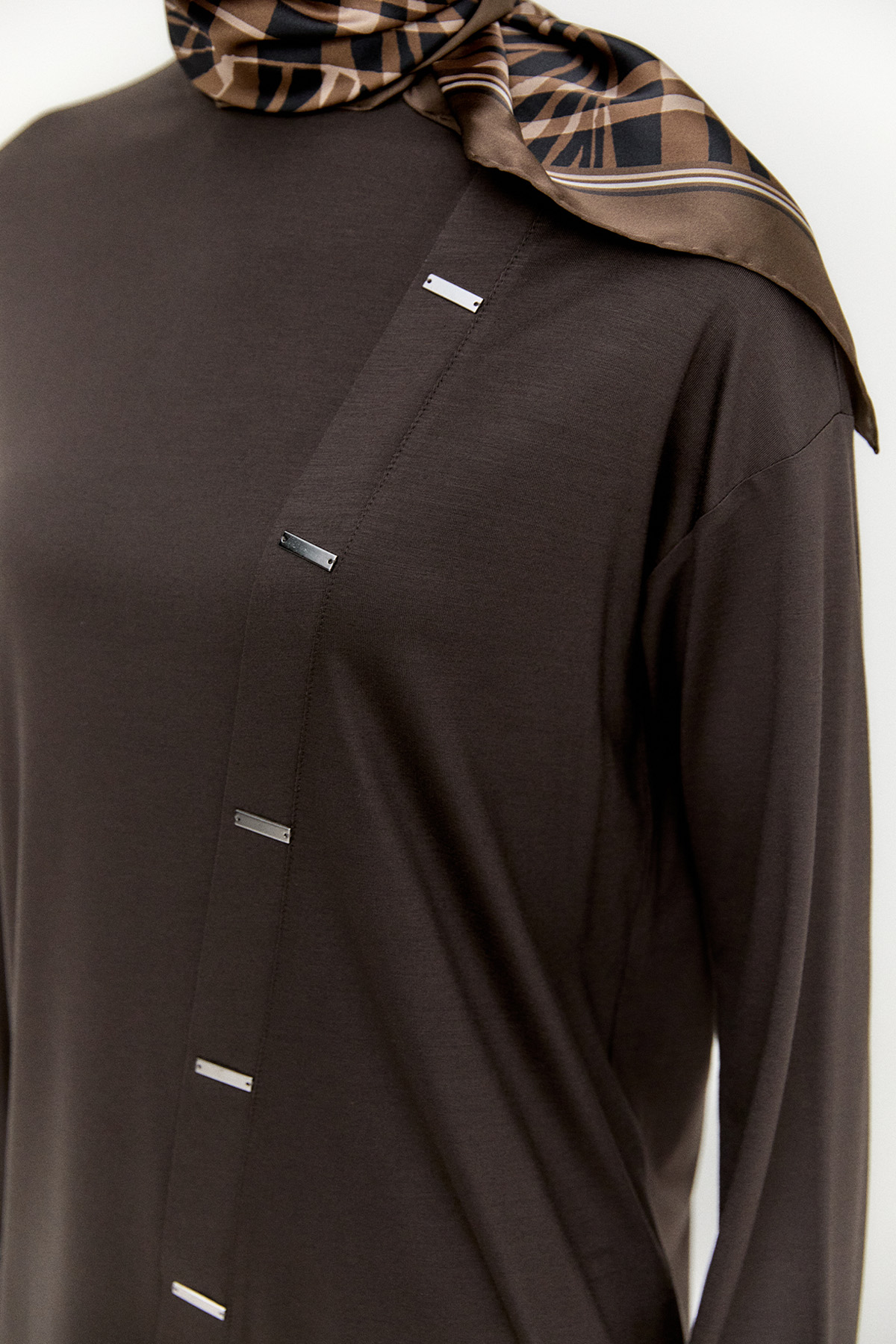 Metal Detaylı Oversize Penye Tunik, Tesettür Giyim