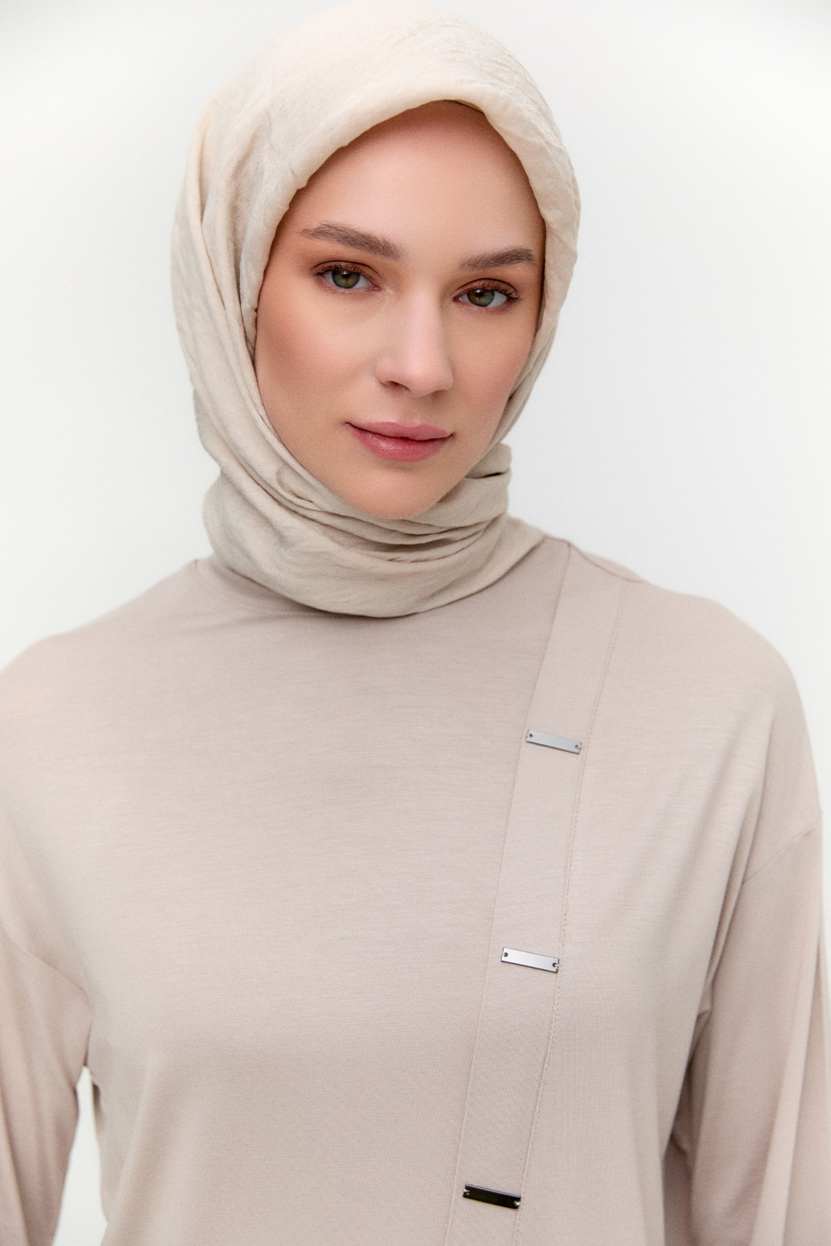 Metal Detaylı Oversize Penye Tunik, Tesettür Giyim