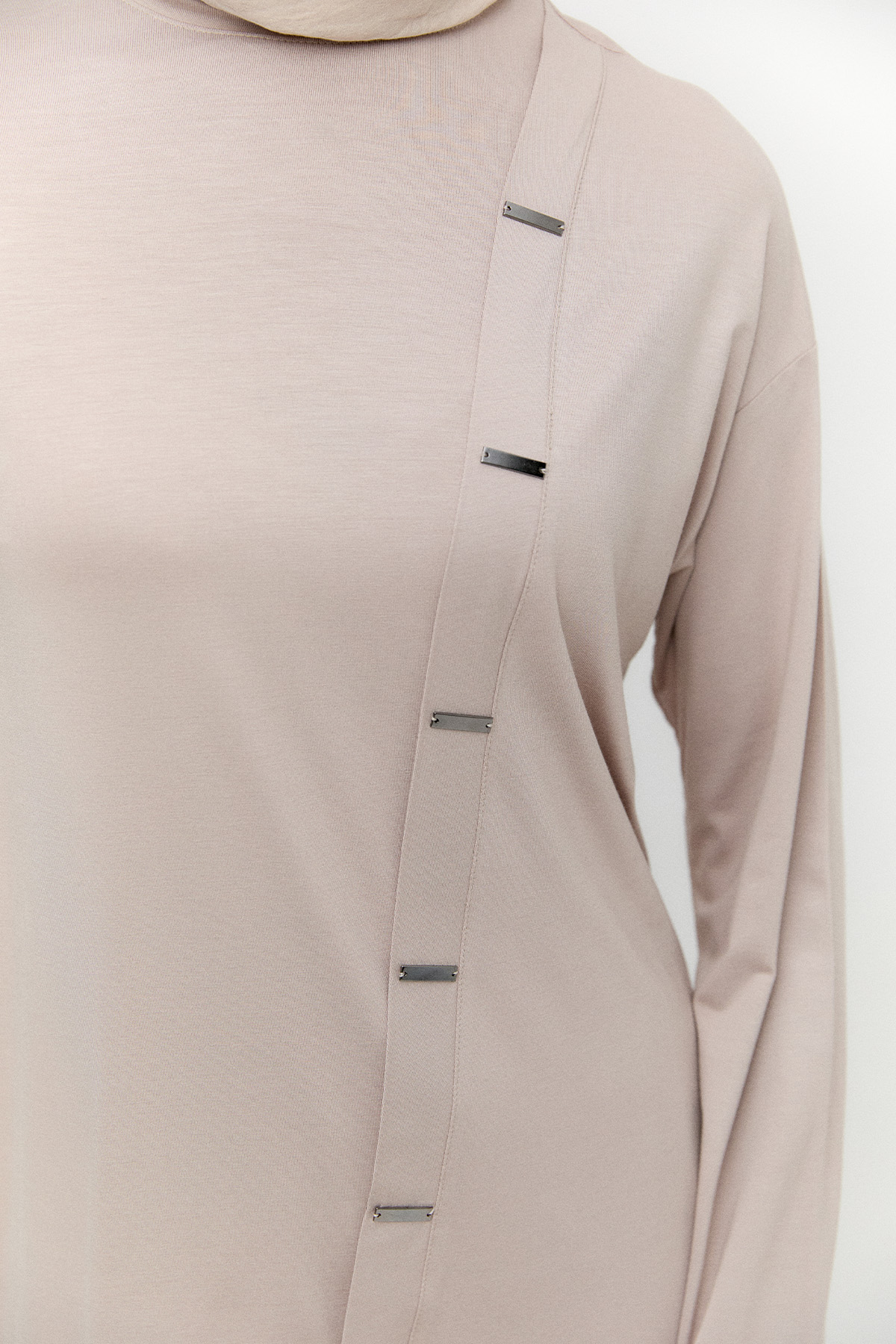 Metal Detaylı Oversize Penye Tunik, Tesettür Giyim