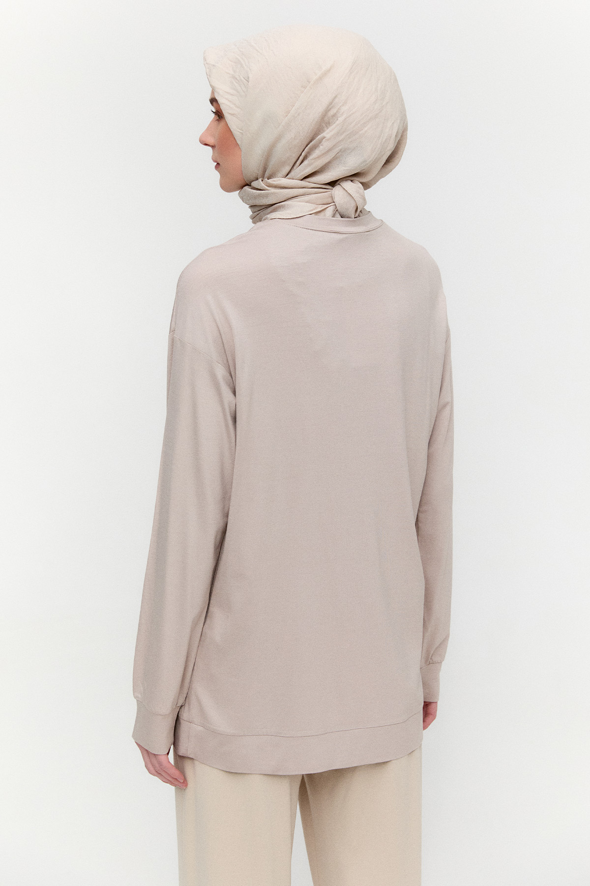 Metal Detaylı Oversize Penye Tunik, Tesettür Giyim