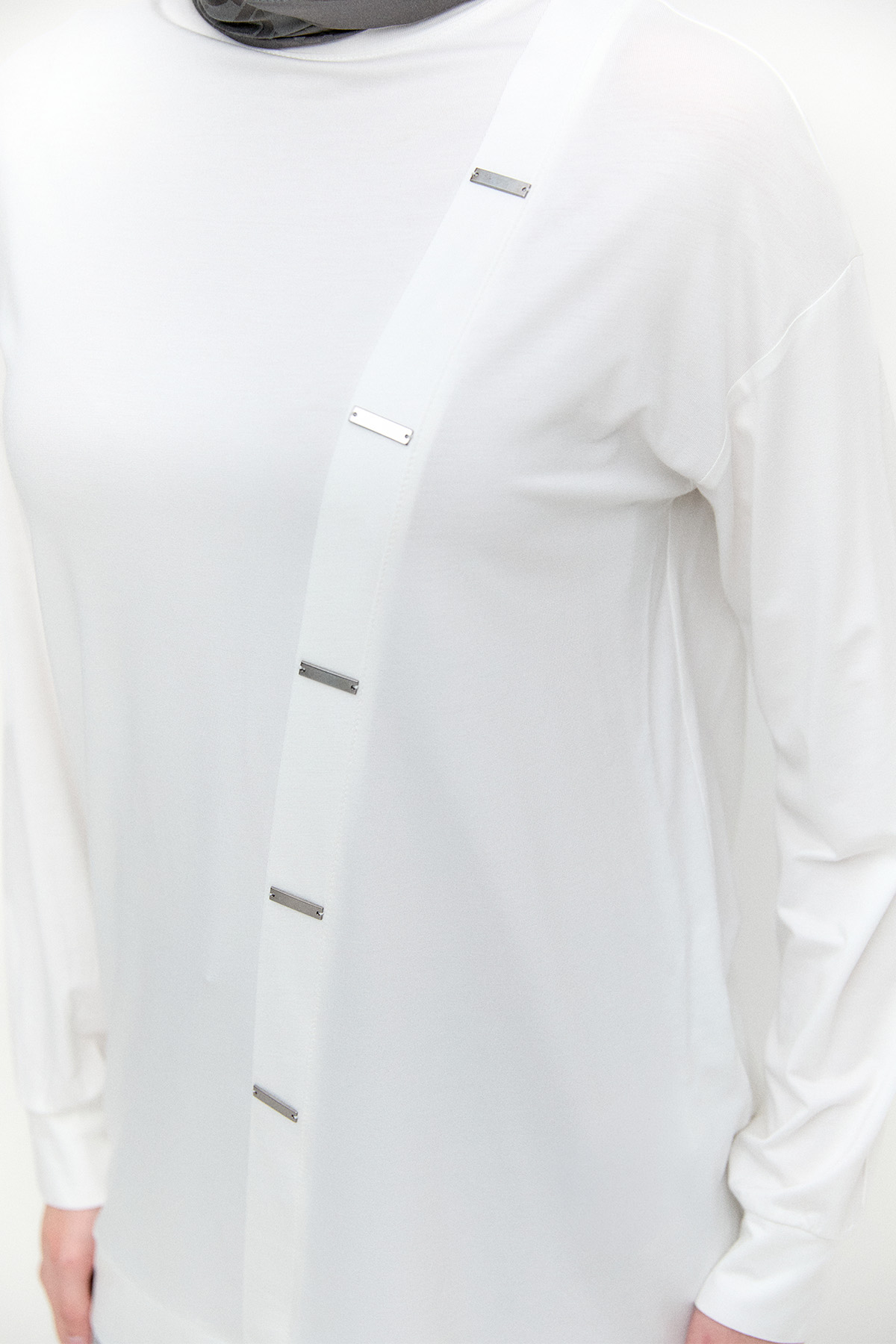 Metal Detaylı Oversize Penye Tunik, Tesettür Giyim