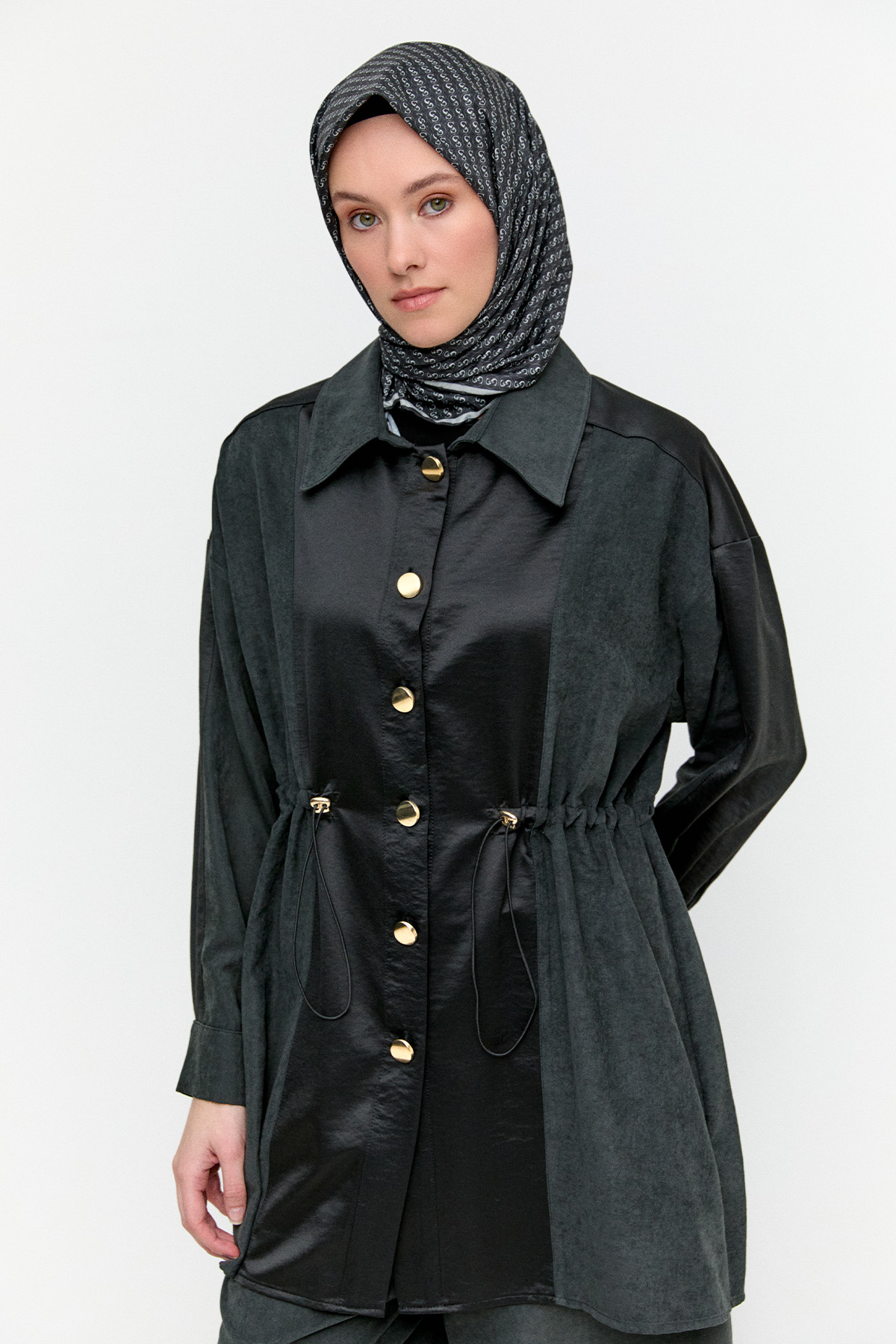 Düğmeli Lyocell Tunik, Tesettür Giyim