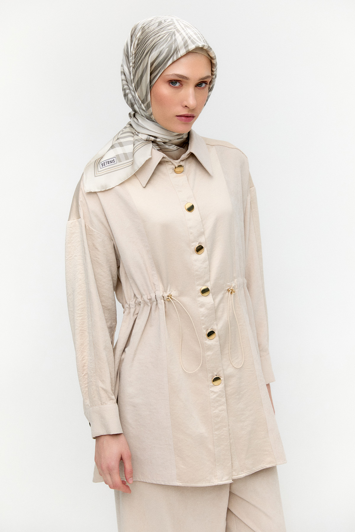 Düğmeli Lyocell Tunik, Tesettür Giyim