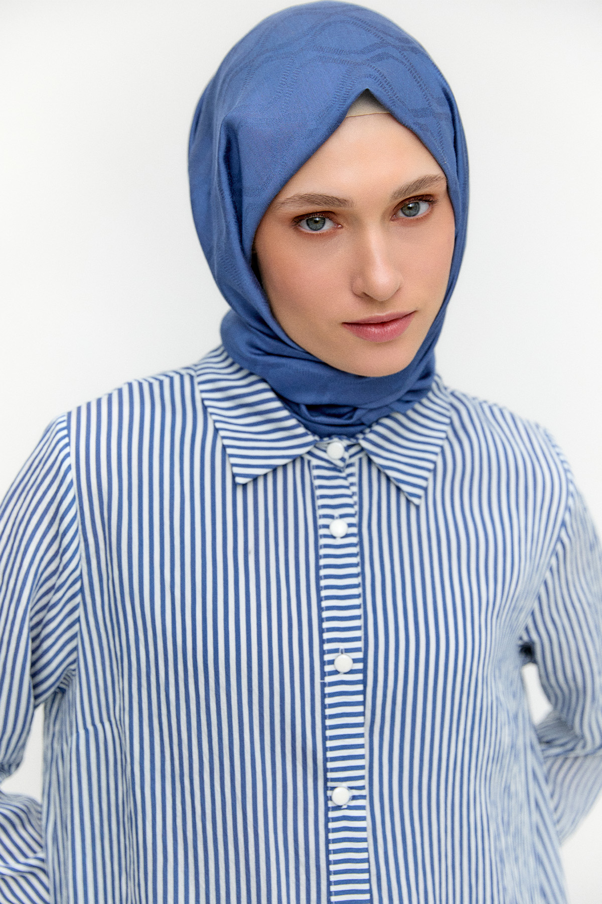 Şal Desenli Kuşaklı Çizgili Tunik, Tesettür Giyim