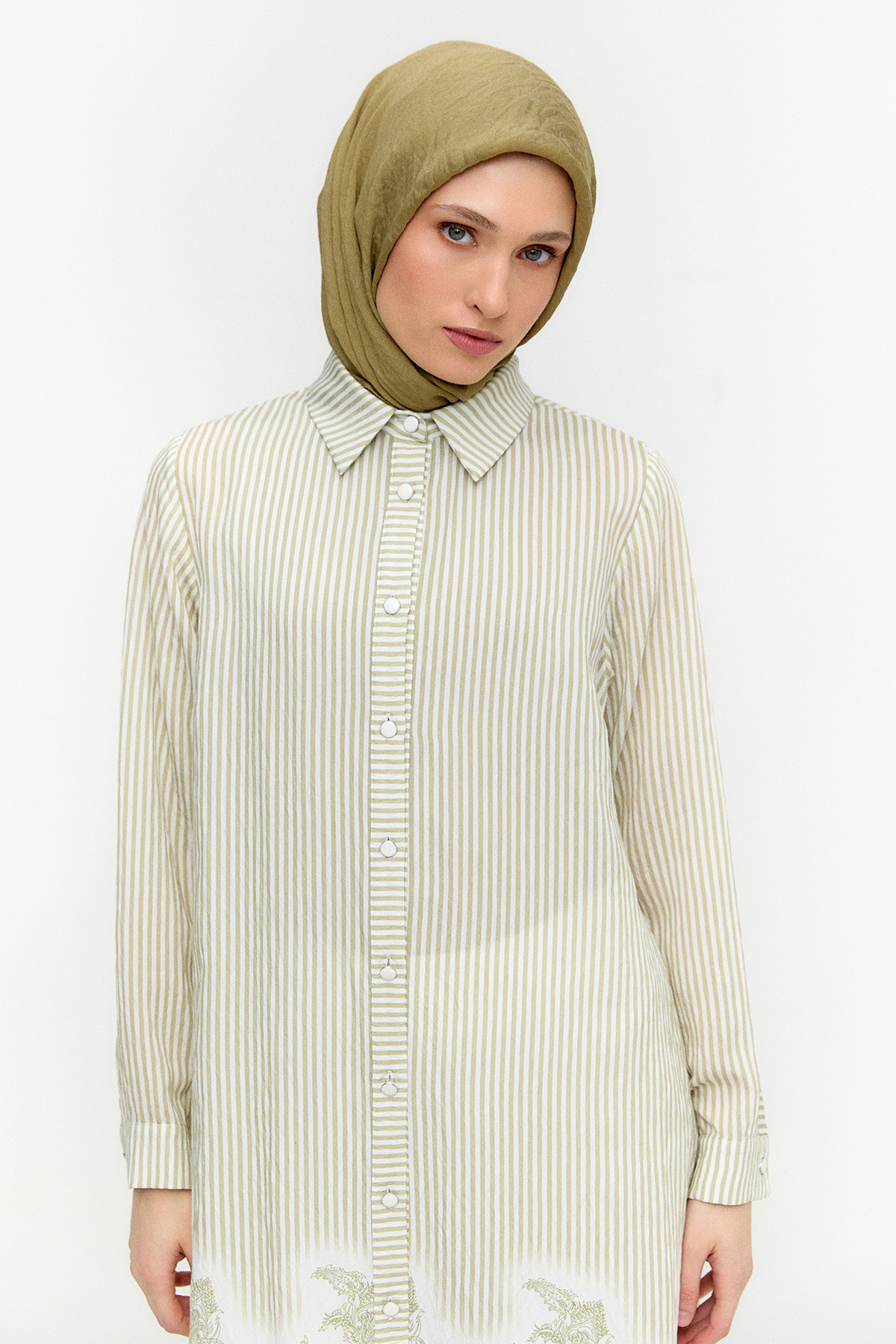 Şal Desenli Kuşaklı Çizgili Tunik, Tesettür Giyim