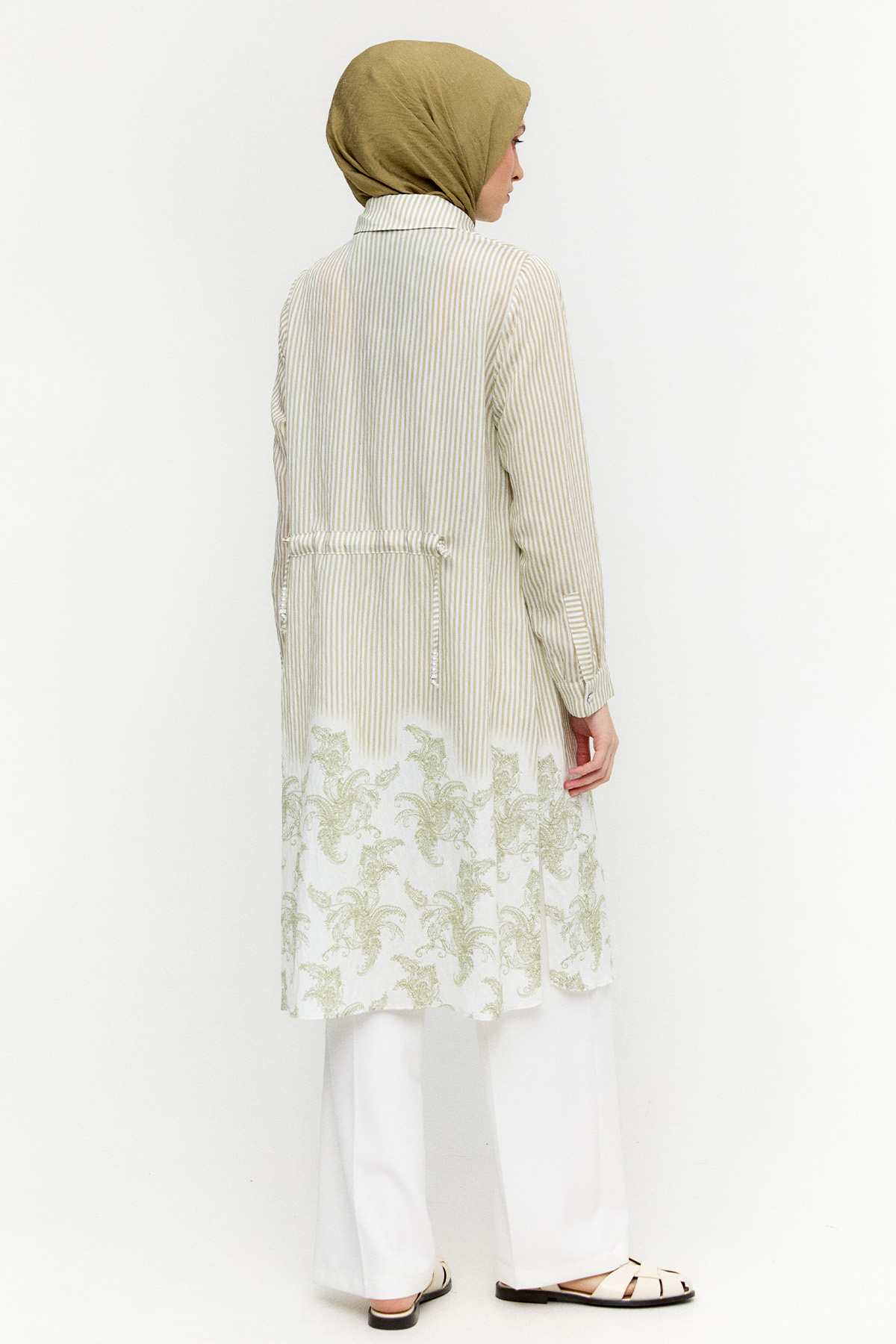 Şal Desenli Kuşaklı Çizgili Tunik, Tesettür Giyim