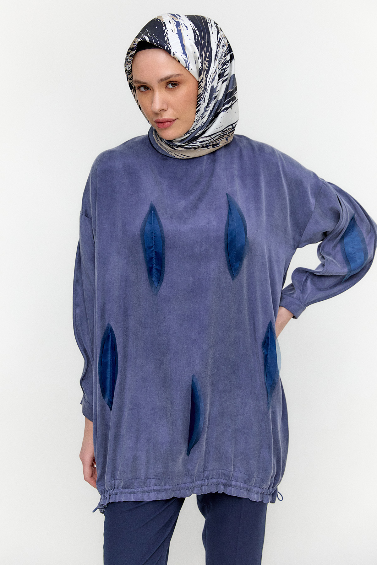 Yaprak Aplikeli Cupra Tunik, Tesettür Giyim