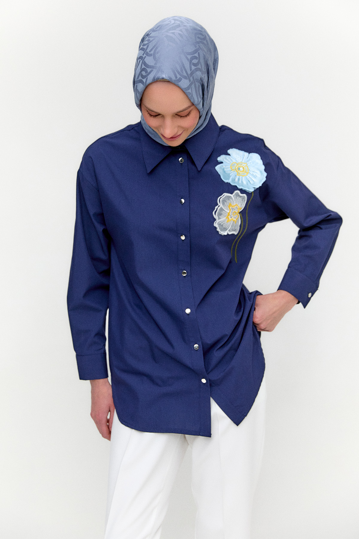 Organze Çiçekli Pamuk Tunik, Tesettür Giyim