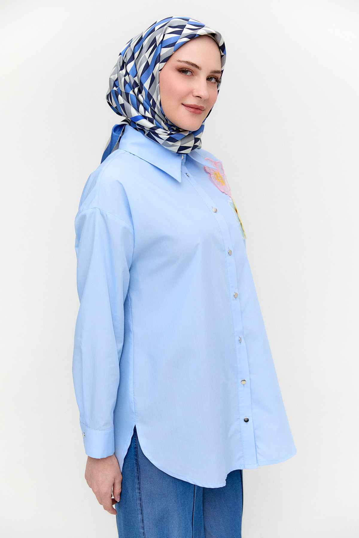 Organze Çiçekli Pamuk Tunik, Tesettür Giyim