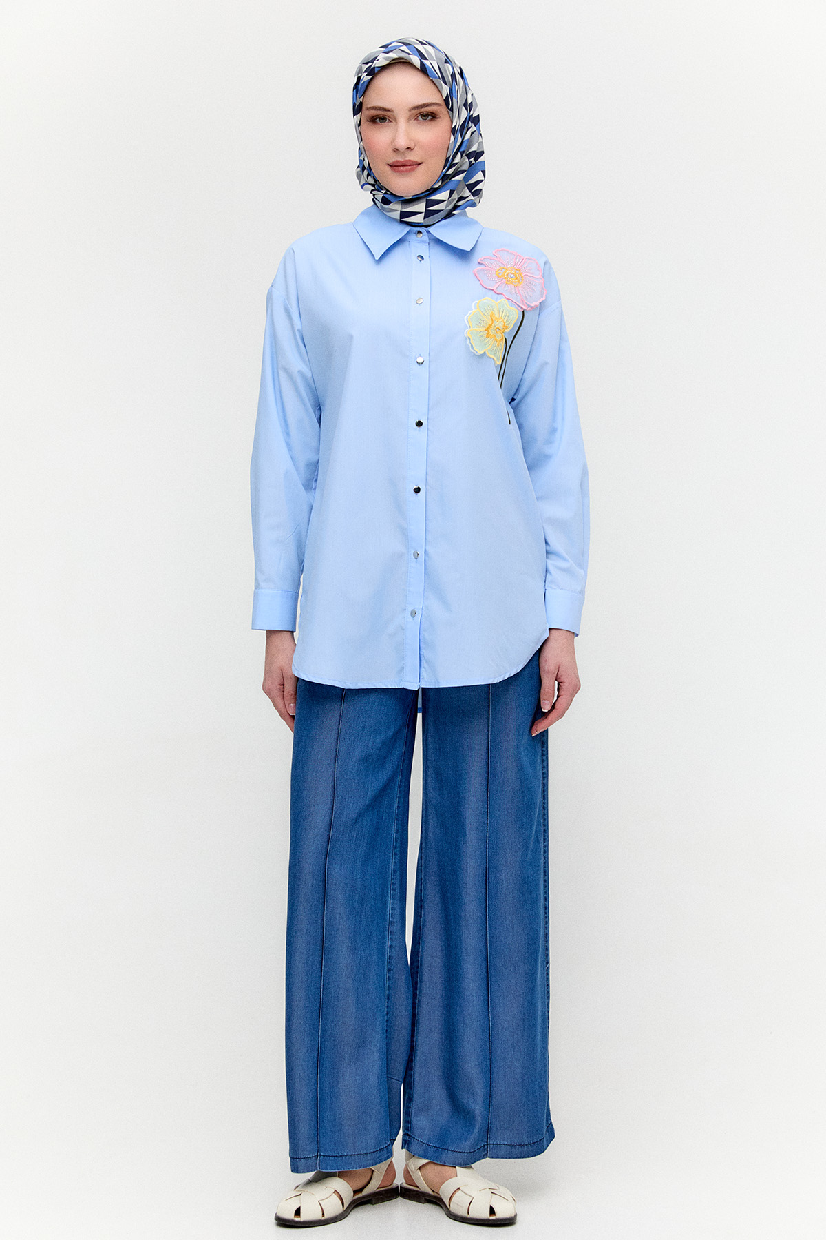 Organze Çiçekli Pamuk Tunik, Tesettür Giyim