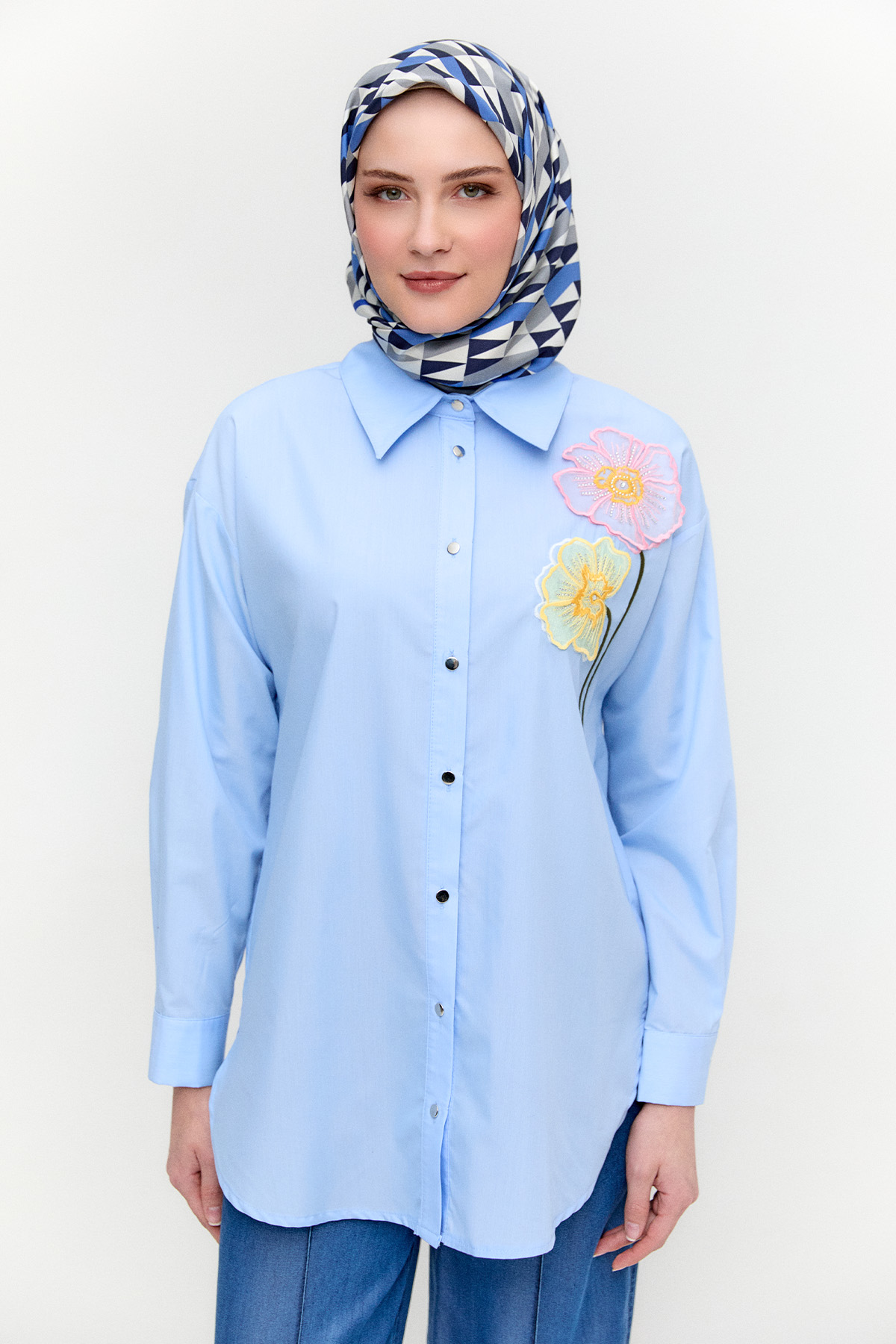 Organze Çiçekli Pamuk Tunik, Tesettür Giyim