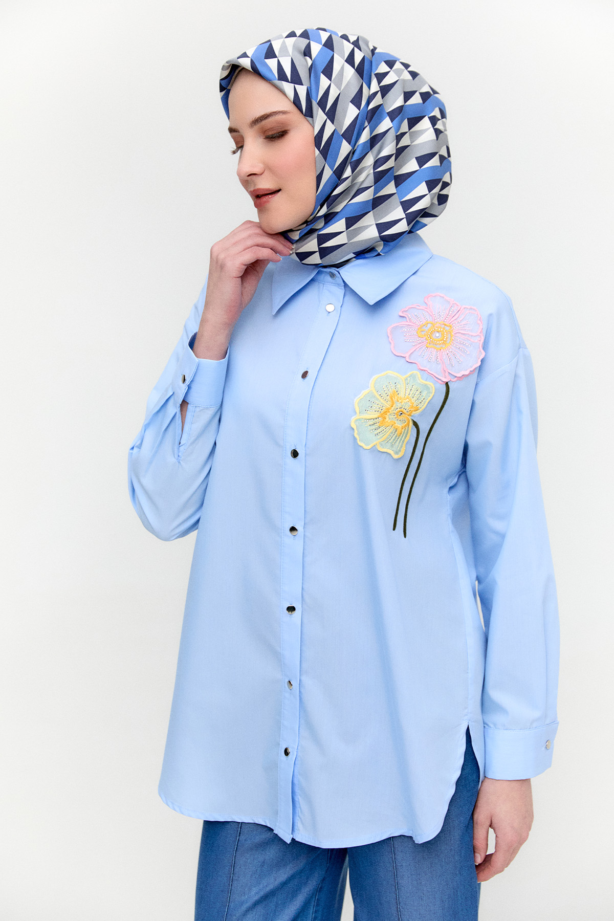 Organze Çiçekli Pamuk Tunik, Tesettür Giyim