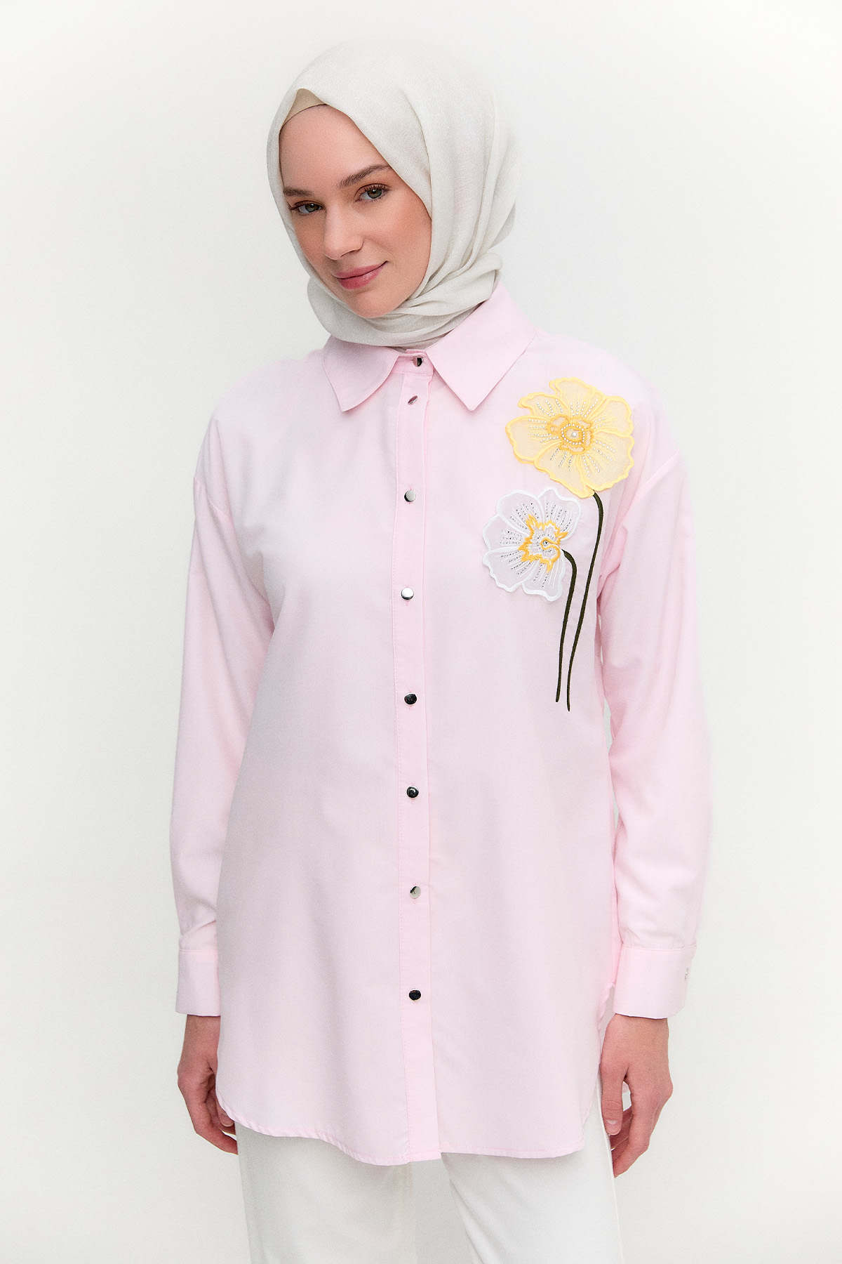 Organze Çiçekli Pamuk Tunik, Tesettür Giyim