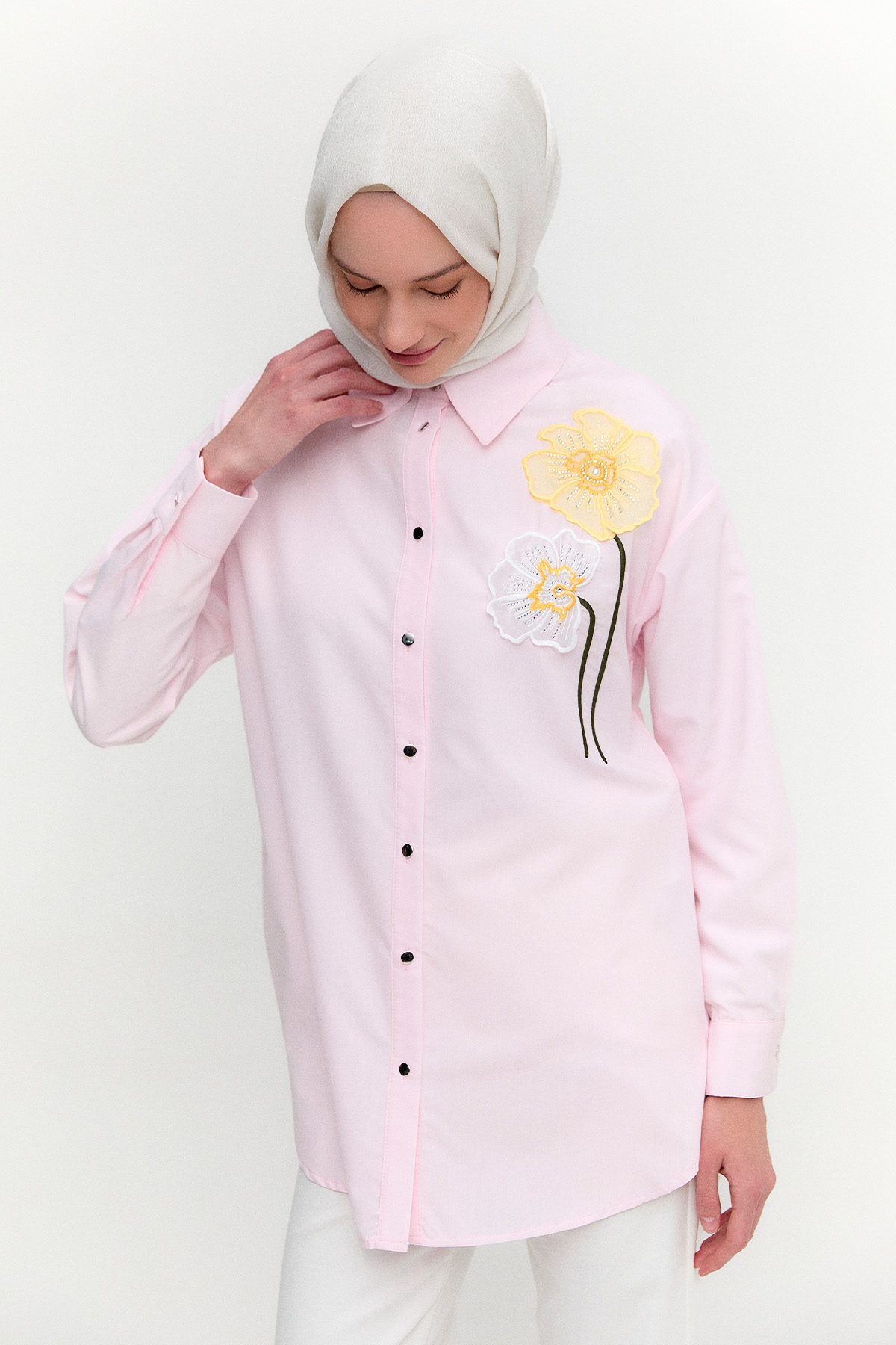 Organze Çiçekli Pamuk Tunik, Tesettür Giyim