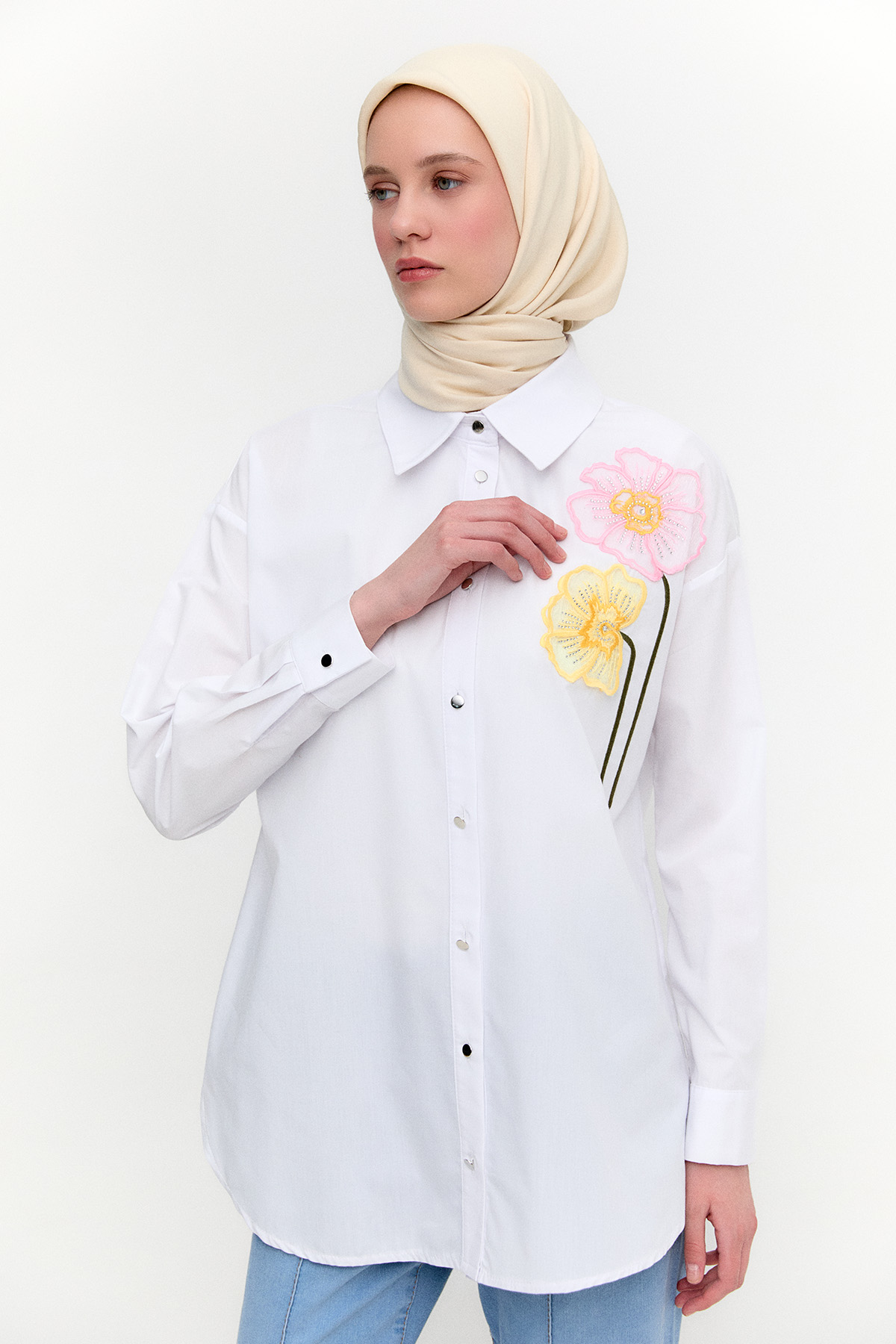 Organze Çiçekli Pamuk Tunik, Tesettür Giyim