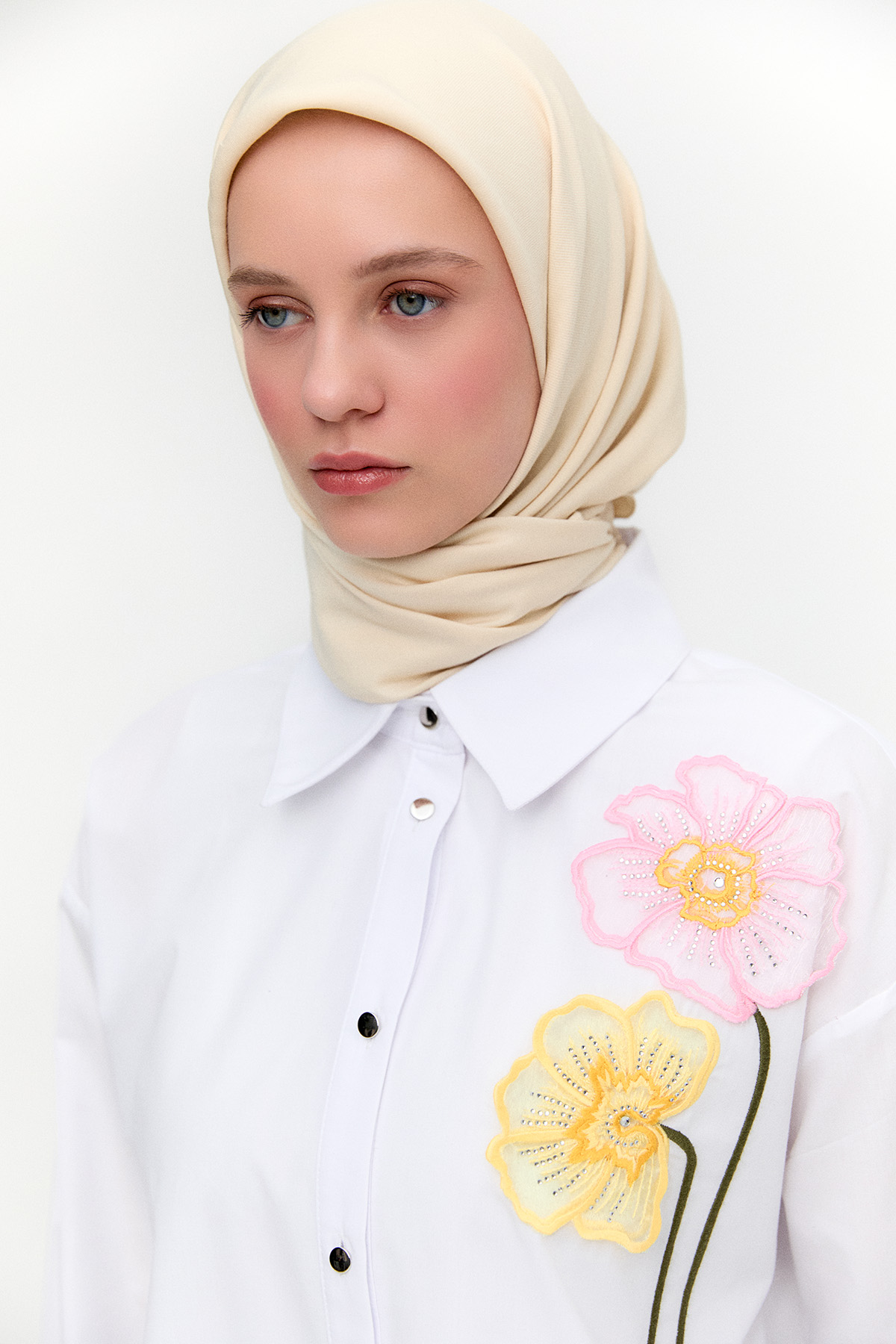 Organze Çiçekli Pamuk Tunik, Tesettür Giyim