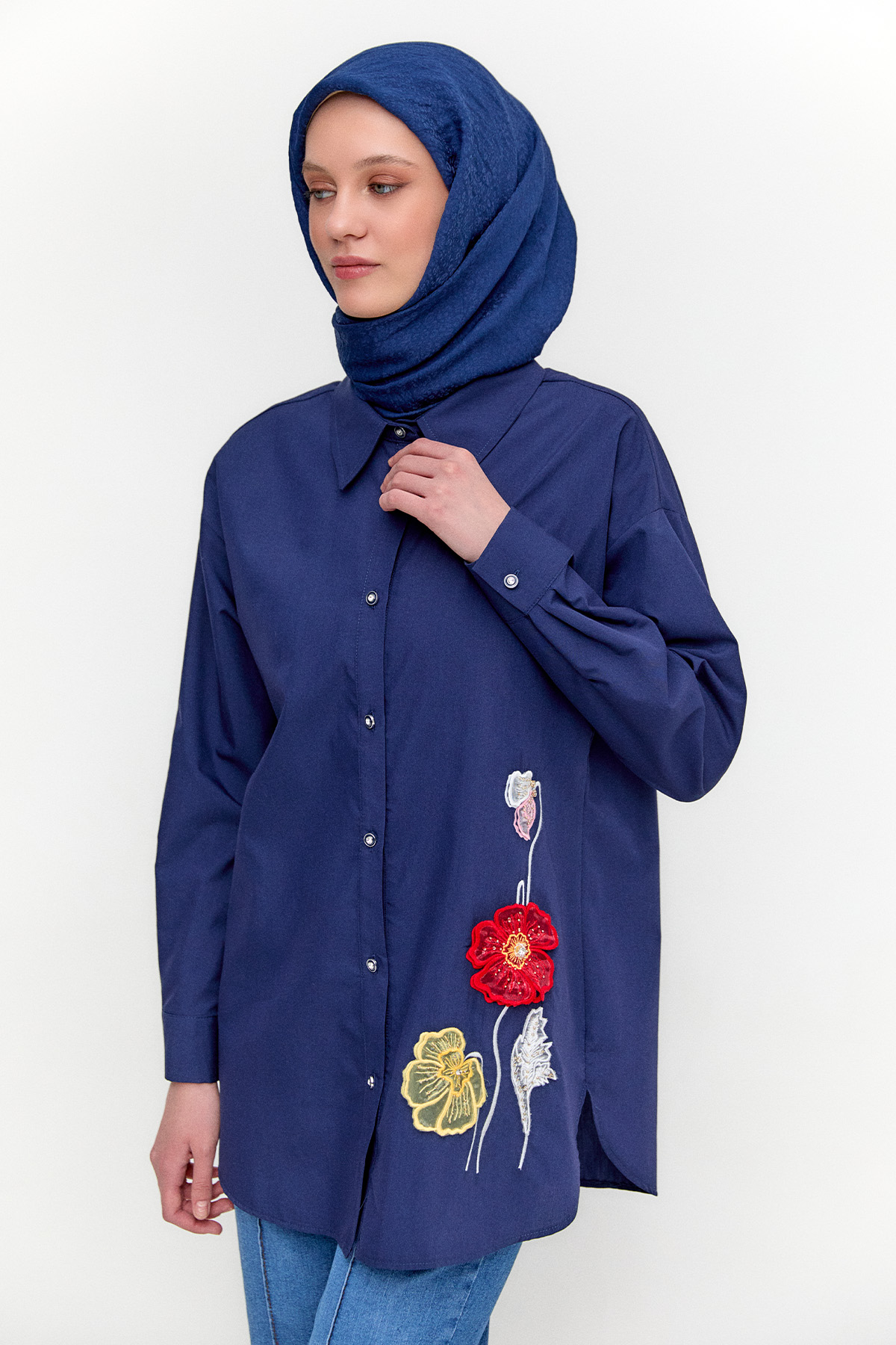 Organze Çiçekli Pamuk Tunik, Tesettür Giyim