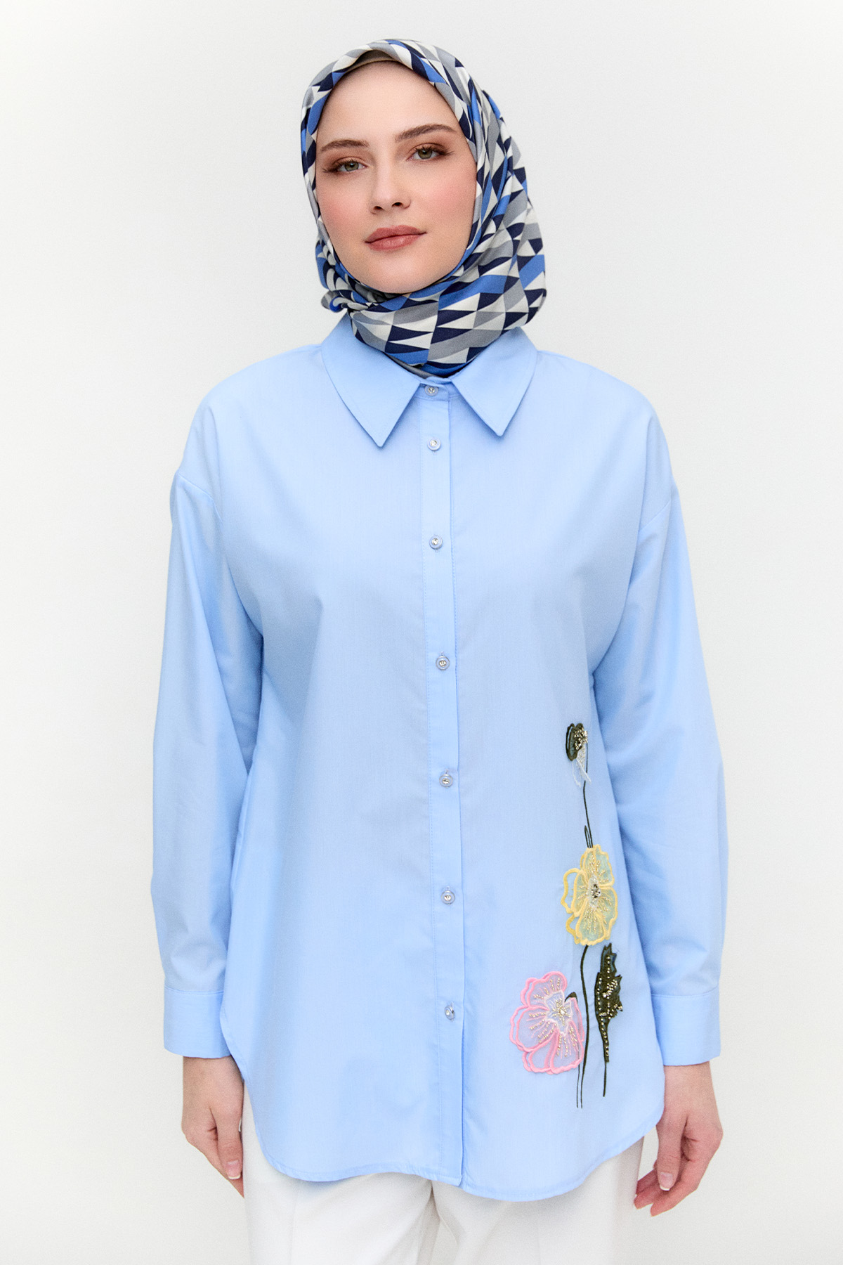 Organze Çiçekli Pamuk Tunik, Tesettür Giyim