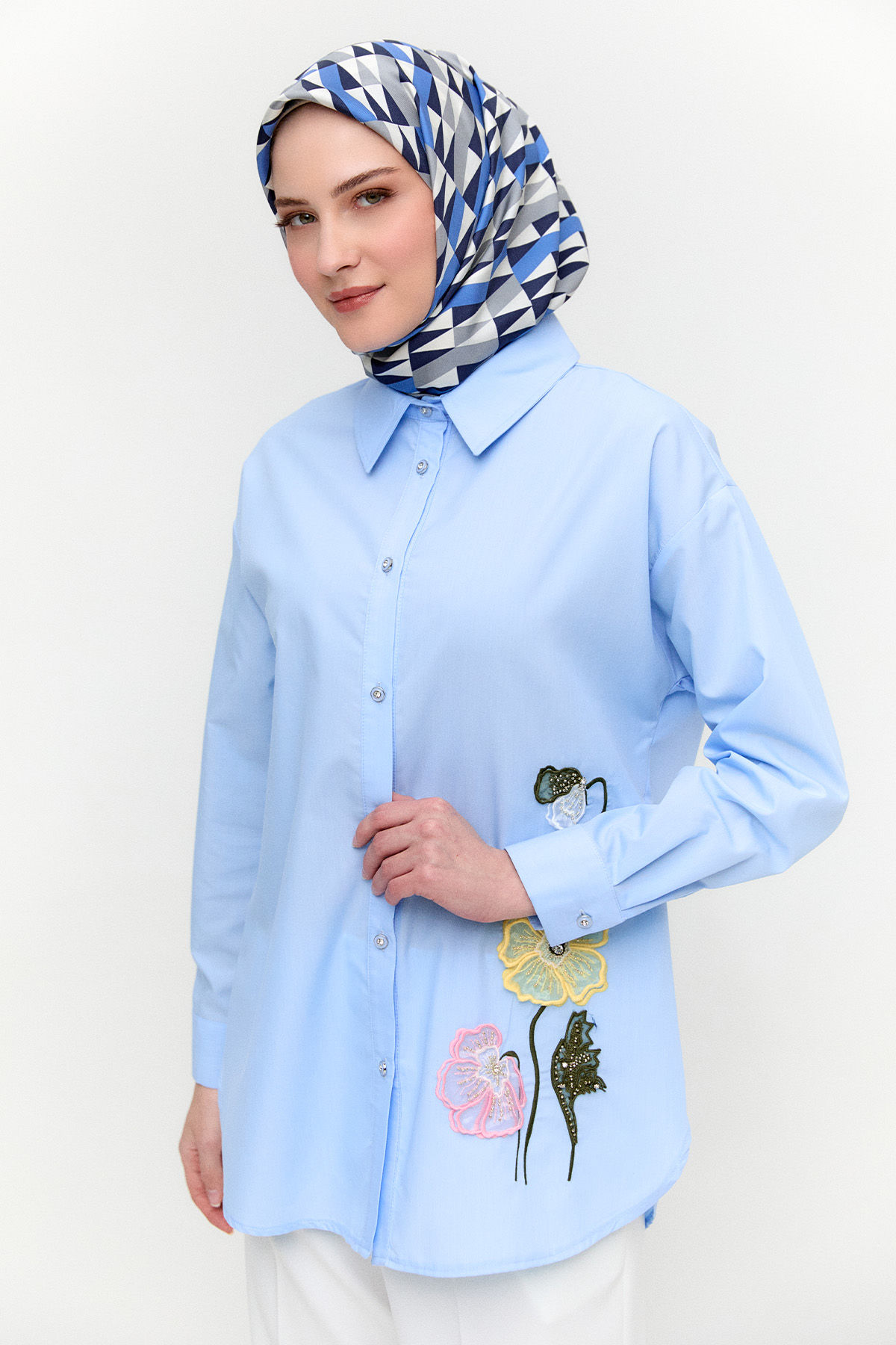 Organze Çiçekli Pamuk Tunik, Tesettür Giyim