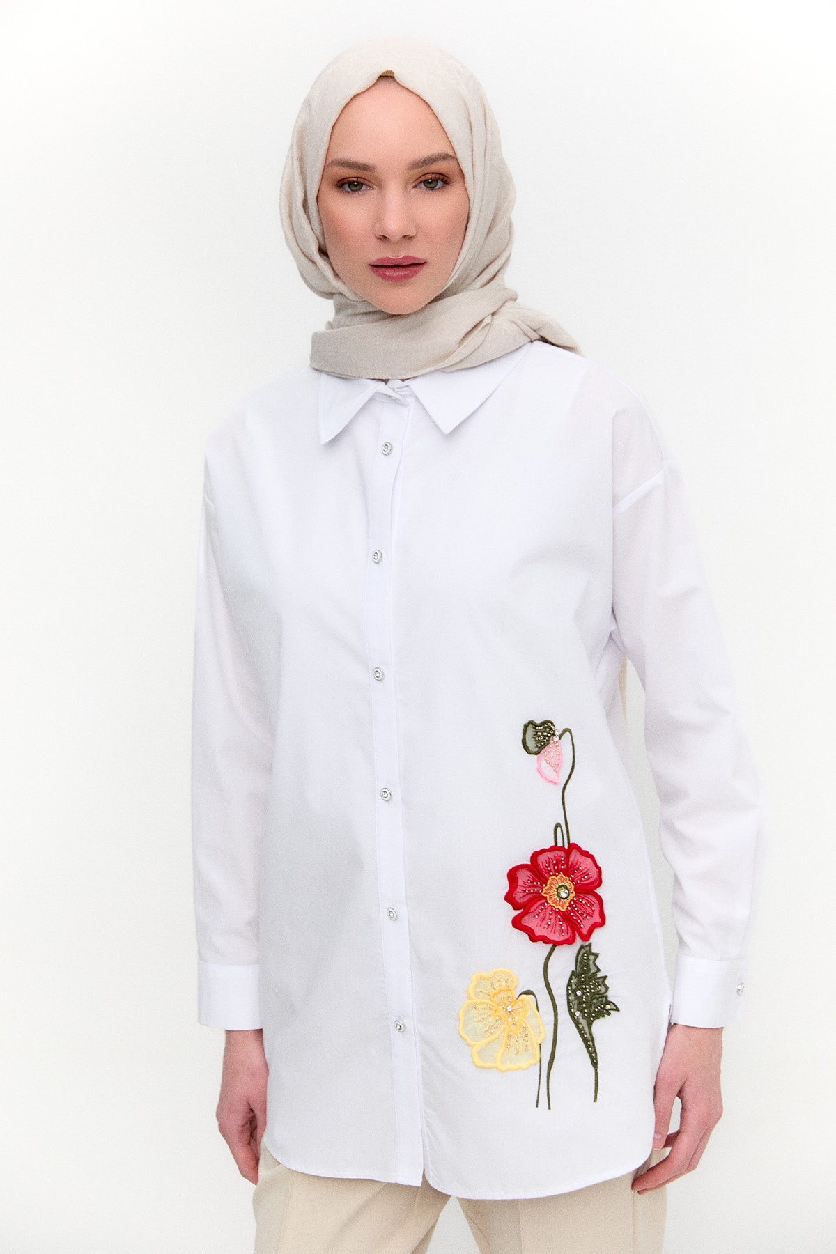 Organze Çiçekli Pamuk Tunik, Tesettür Giyim