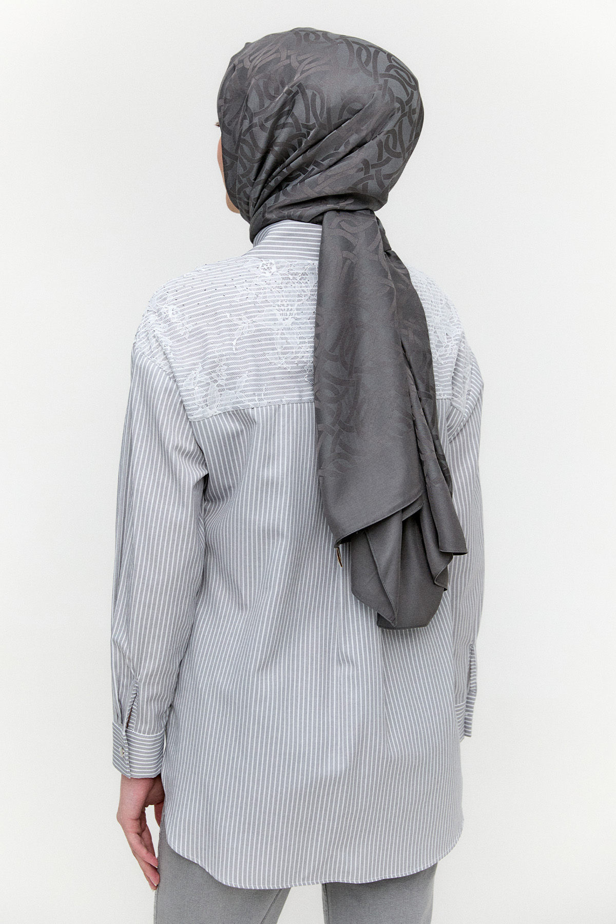 Dantel Detaylı Çizgili Pamuklu Tunik, Tesettür Giyim