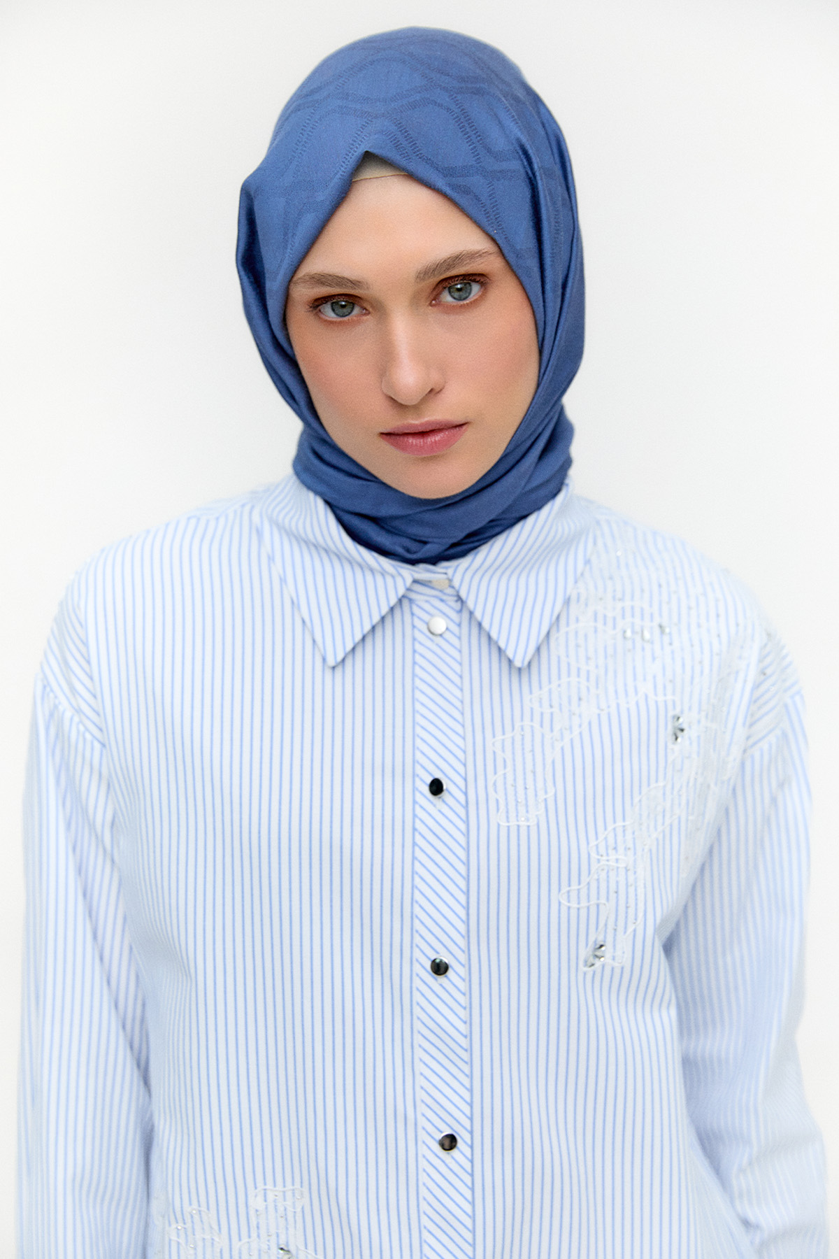 Dantel Detaylı Çizgili Pamuklu Tunik, Tesettür Giyim